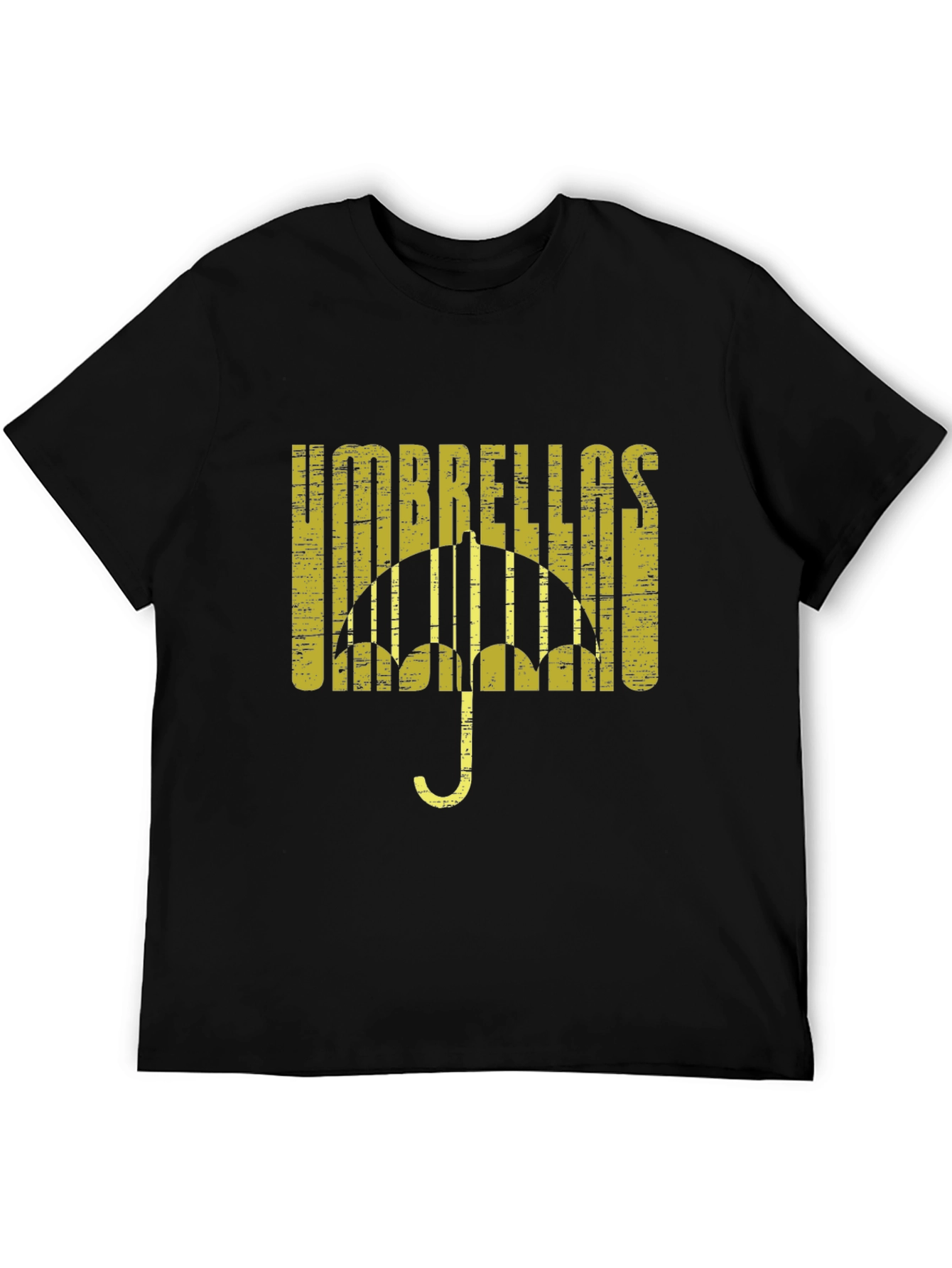 Umbrellas Distressed Graphic Tee - Black Cotton T-Shirt