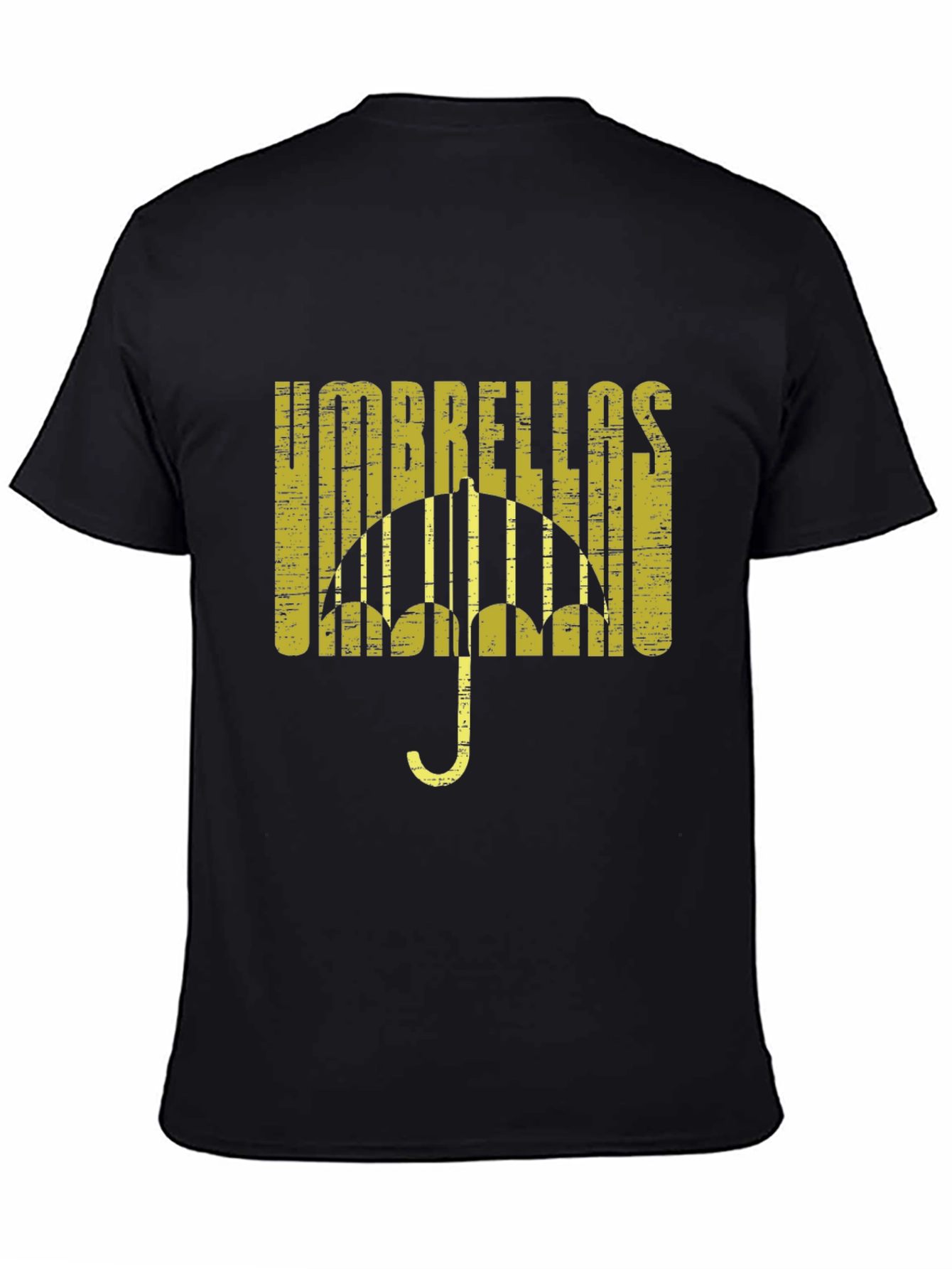Umbrellas Distressed Graphic Tee - Black Cotton T-Shirt