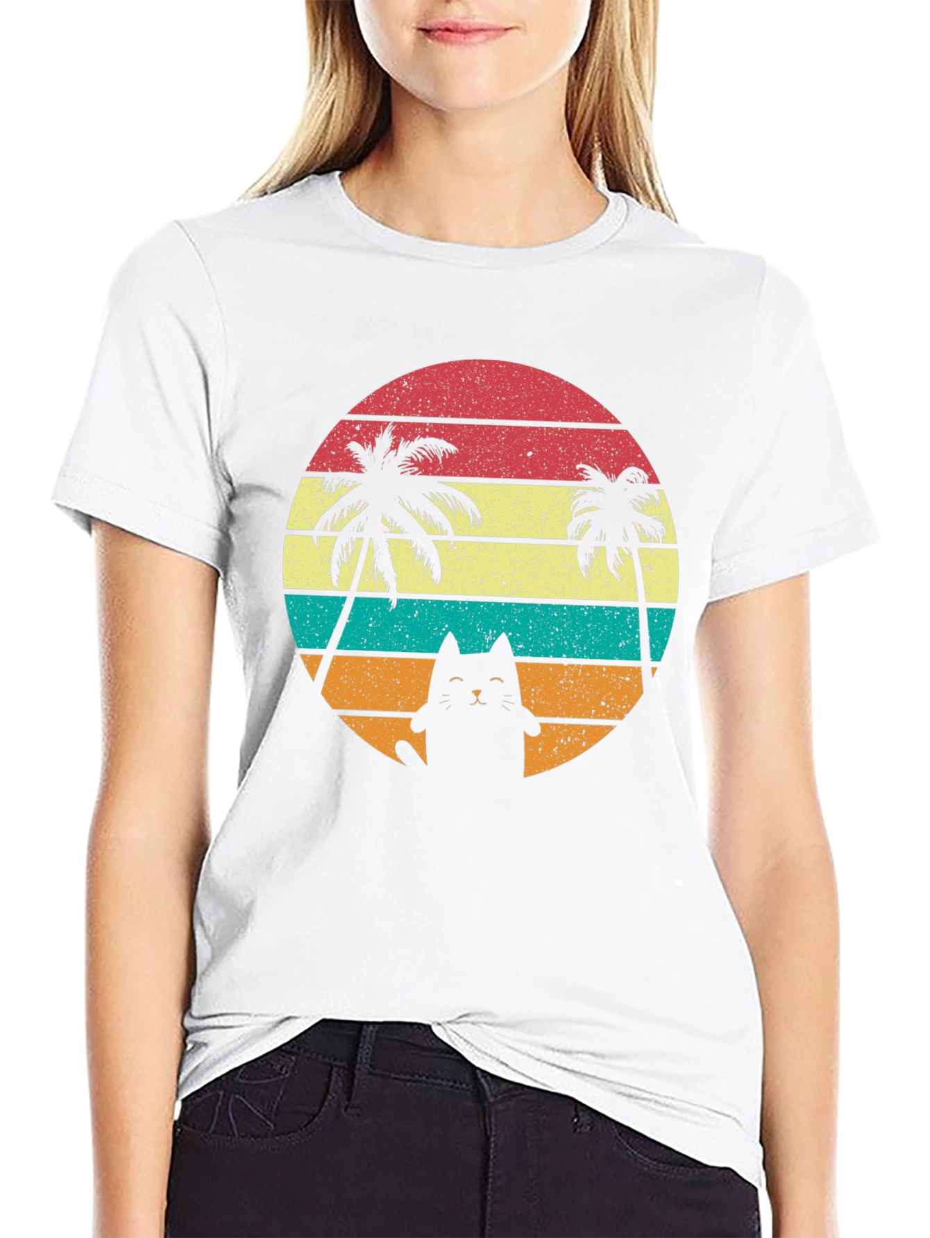 Retro Cat & Palm Trees T-Shirt