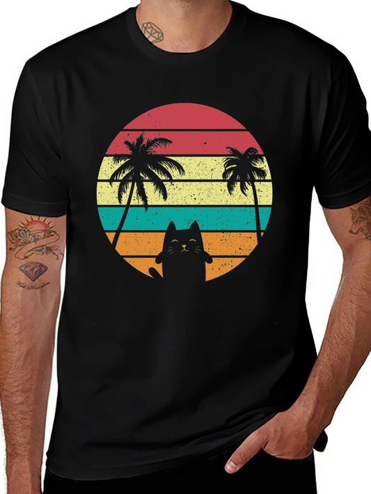 Retro Cat & Palm Trees T-Shirt