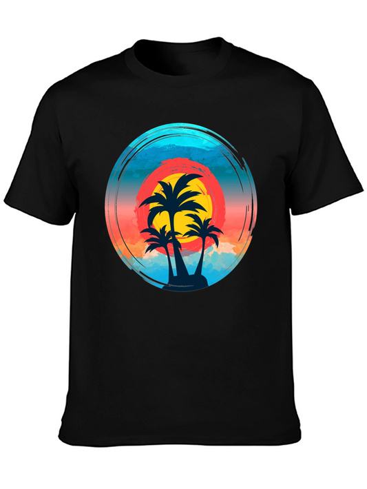 Tropical Sunset Palm Tree Graphic T-Shirt