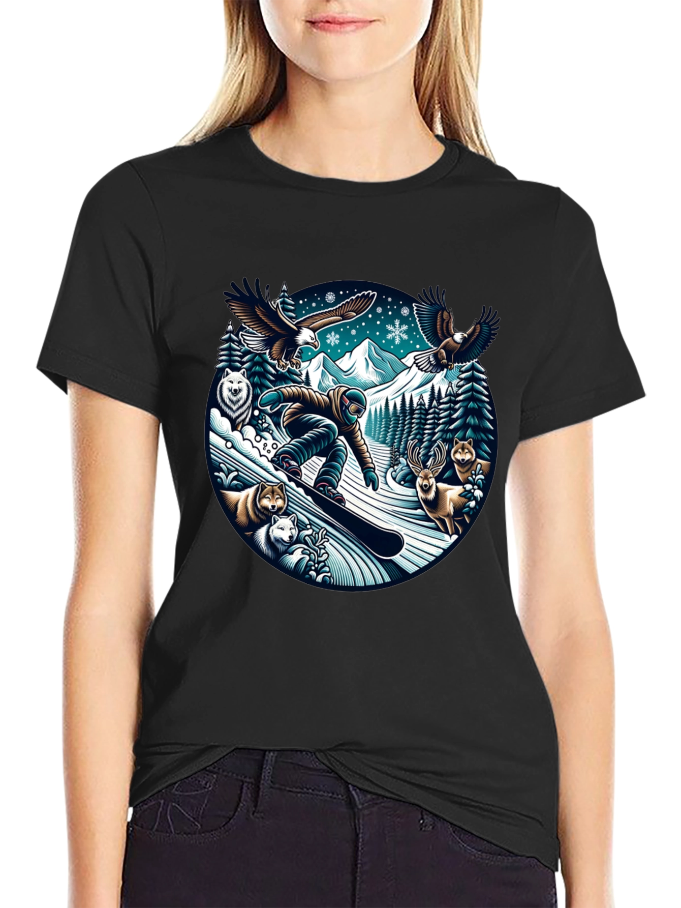 Winter Wildlife Snowboarder Graphic Tee