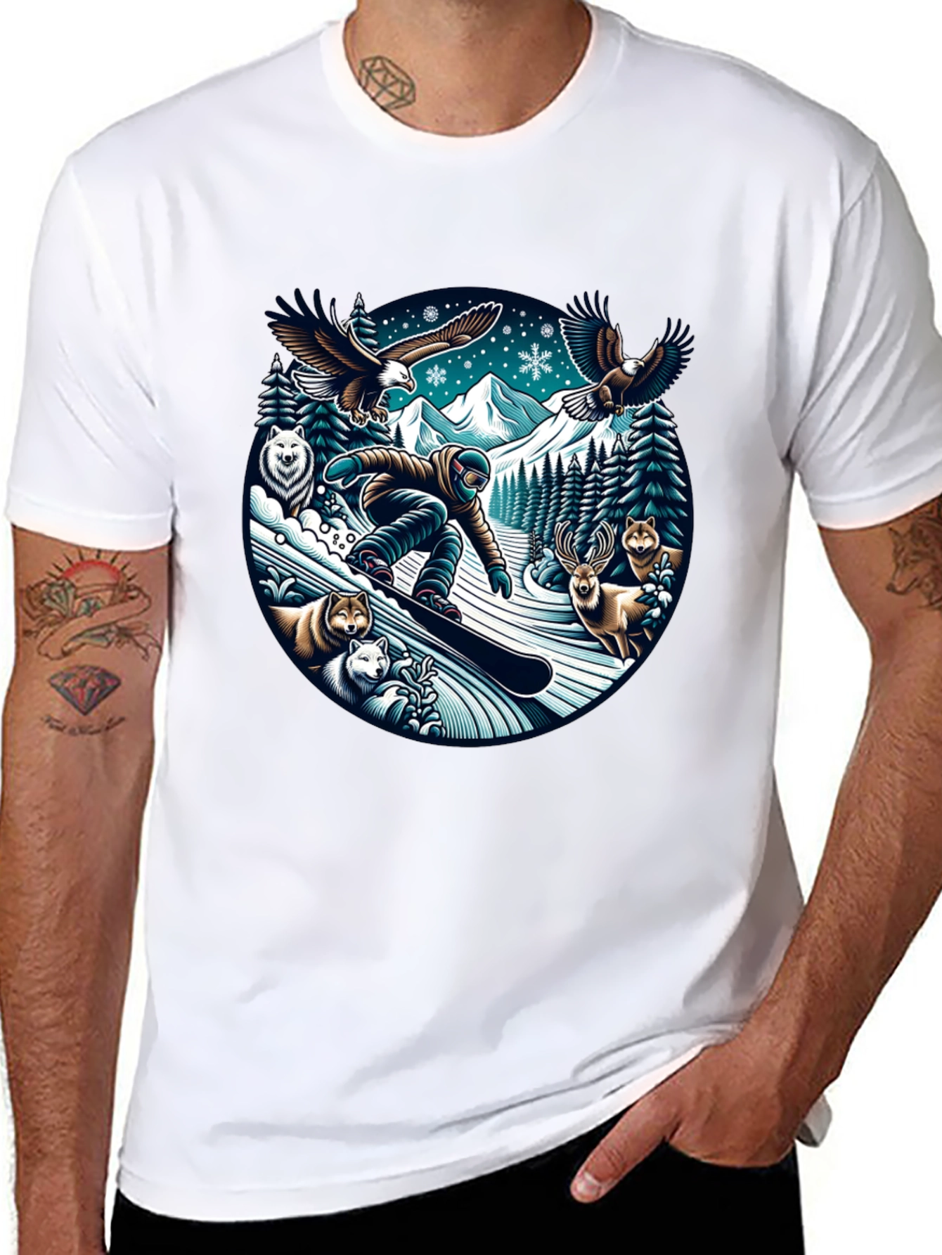 Winter Wildlife Snowboarder Graphic Tee