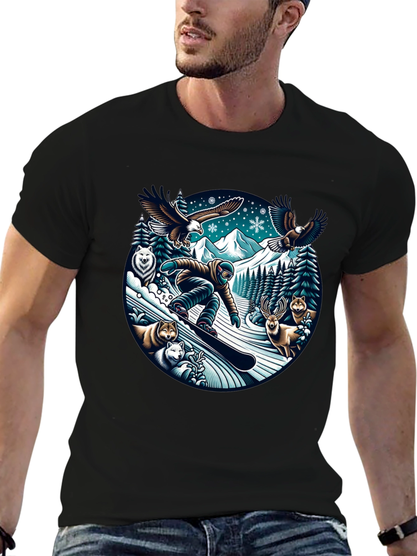 Winter Wildlife Snowboarder Graphic Tee