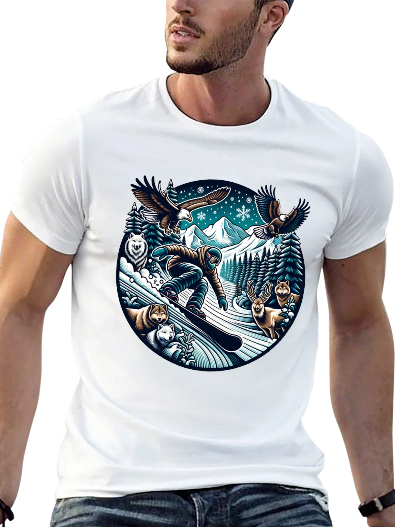 Winter Wildlife Snowboarder Graphic Tee