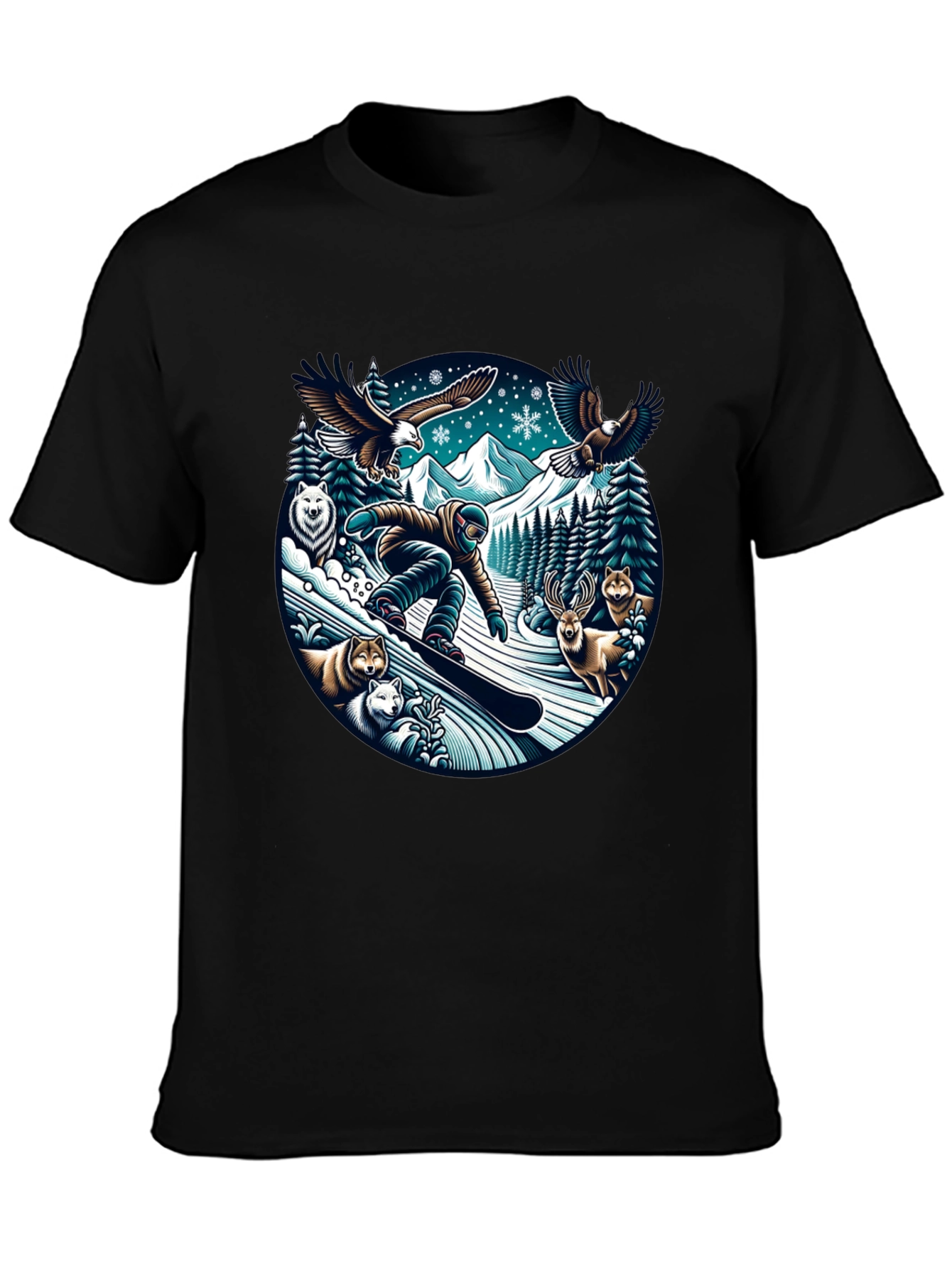 Winter Wildlife Snowboarder Graphic Tee