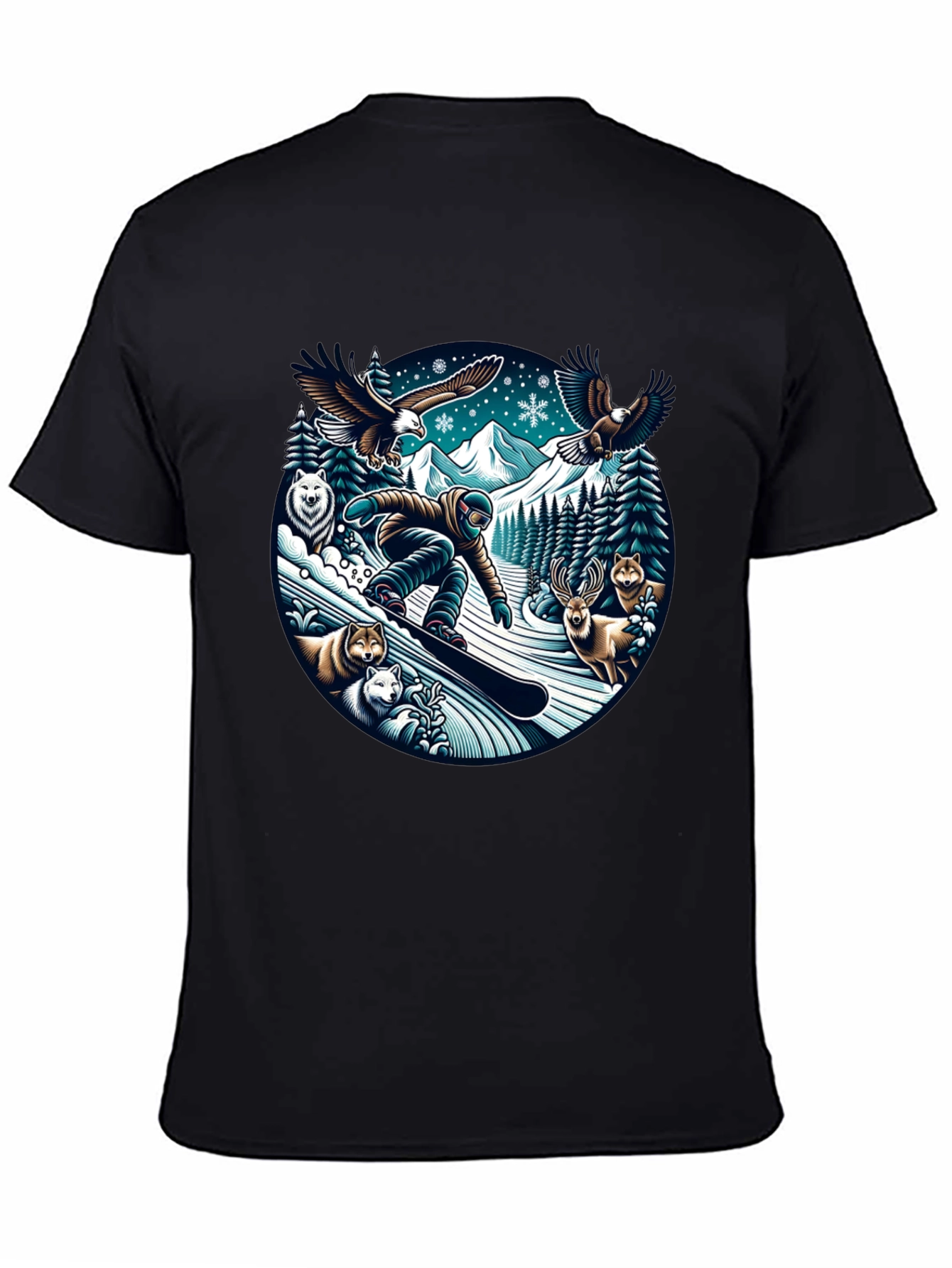 Winter Wildlife Snowboarder Graphic Tee