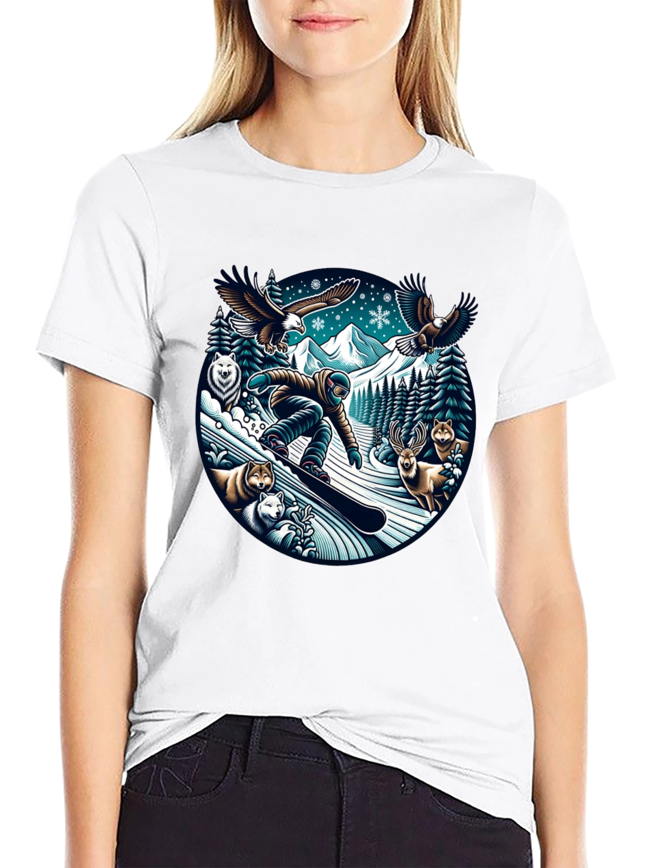 Winter Wildlife Snowboarder Graphic Tee