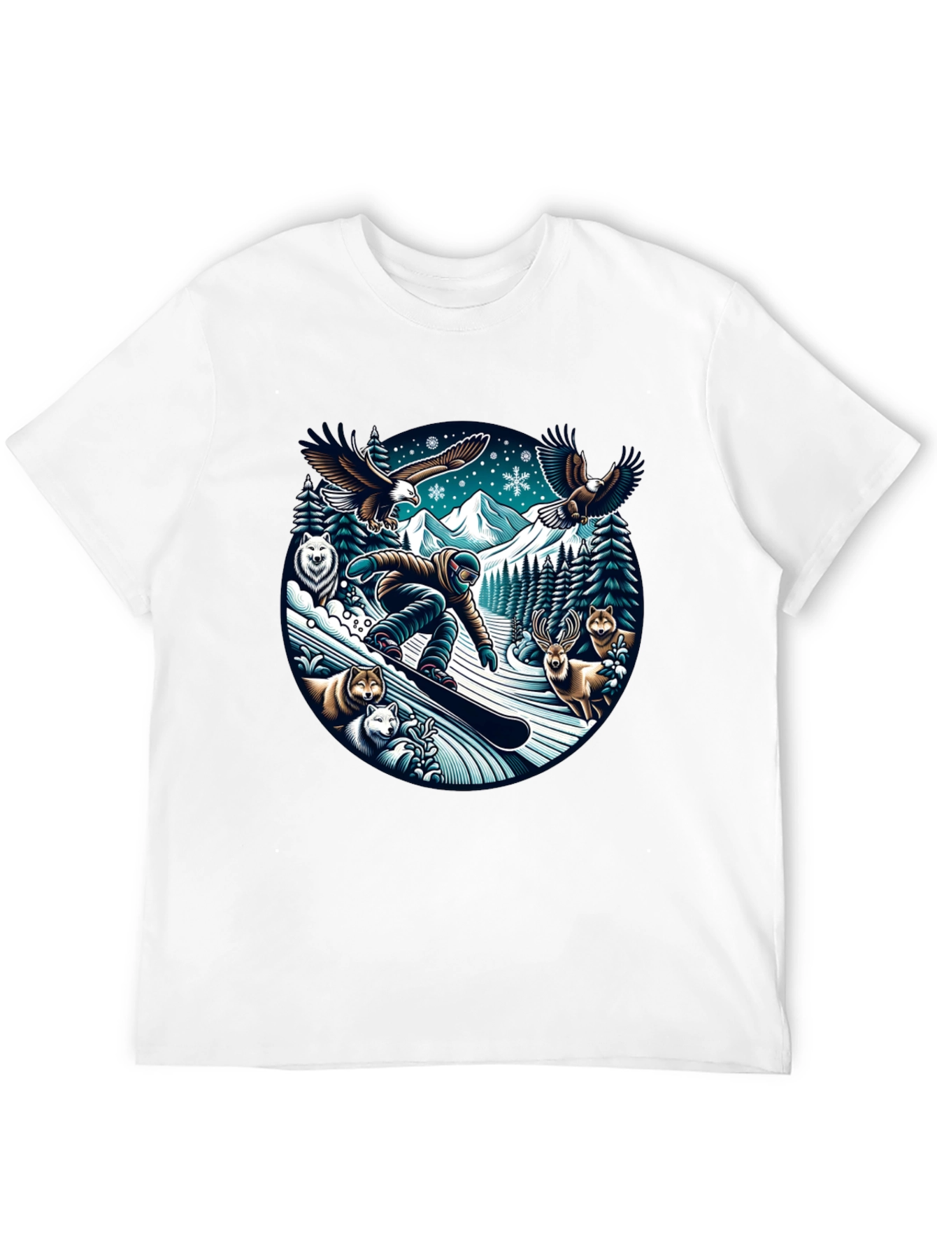 Winter Wildlife Snowboarder Graphic Tee