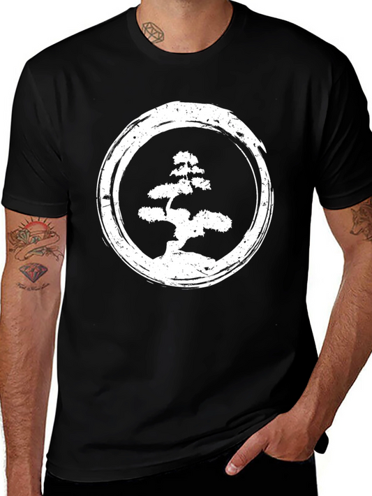 Zen Bonsai Tree Circle Graphic Tee - Unisex Black T-Shirt