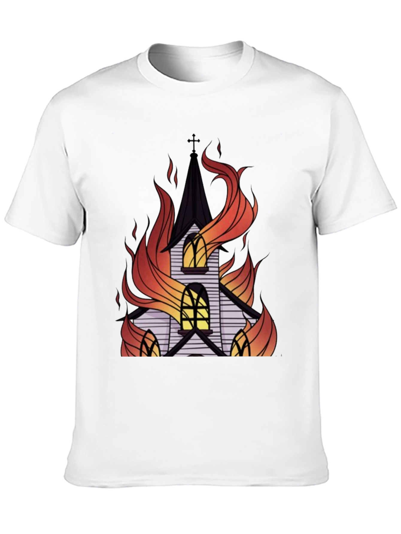 Burning Church Graphic Tee - Black Cotton T-Shirt
