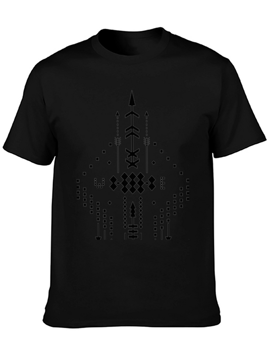 Abstract Geometric Arrow Design Black T-Shirt