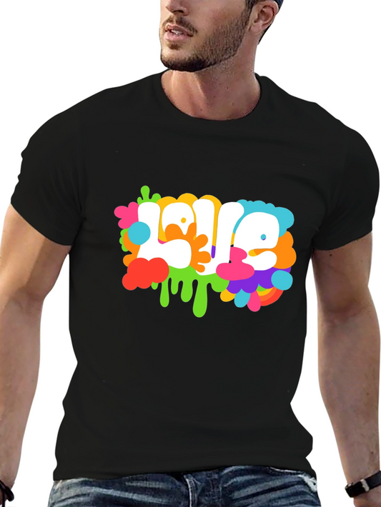 Colorful Love Graphic Tee - Black Cotton T-Shirt