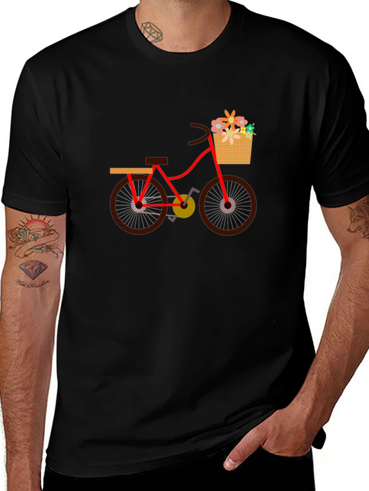 Mens Black T-Shirt with Bicycle Print