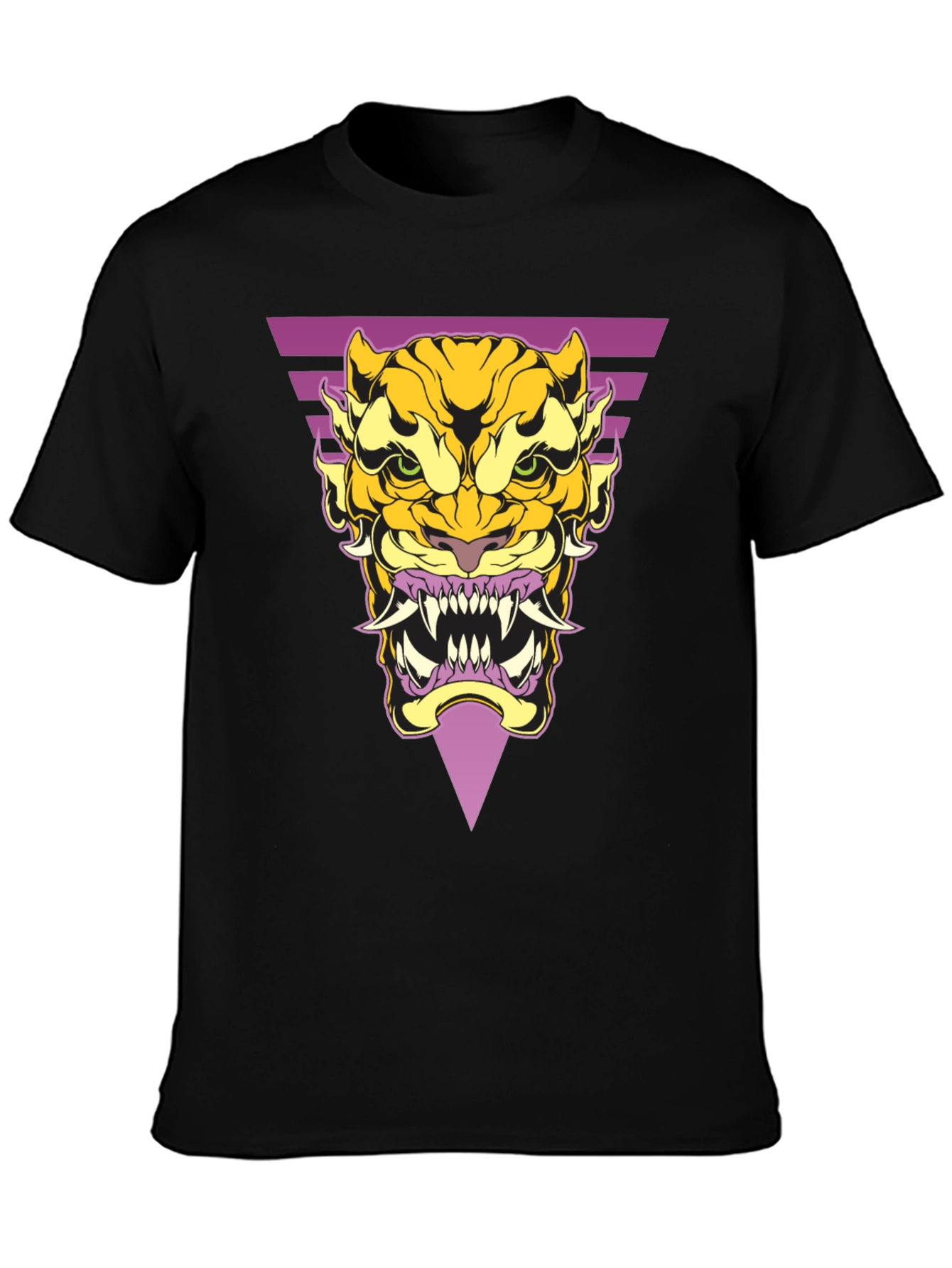 Geometric Tiger Graphic Tee - Black Cotton T-Shirt