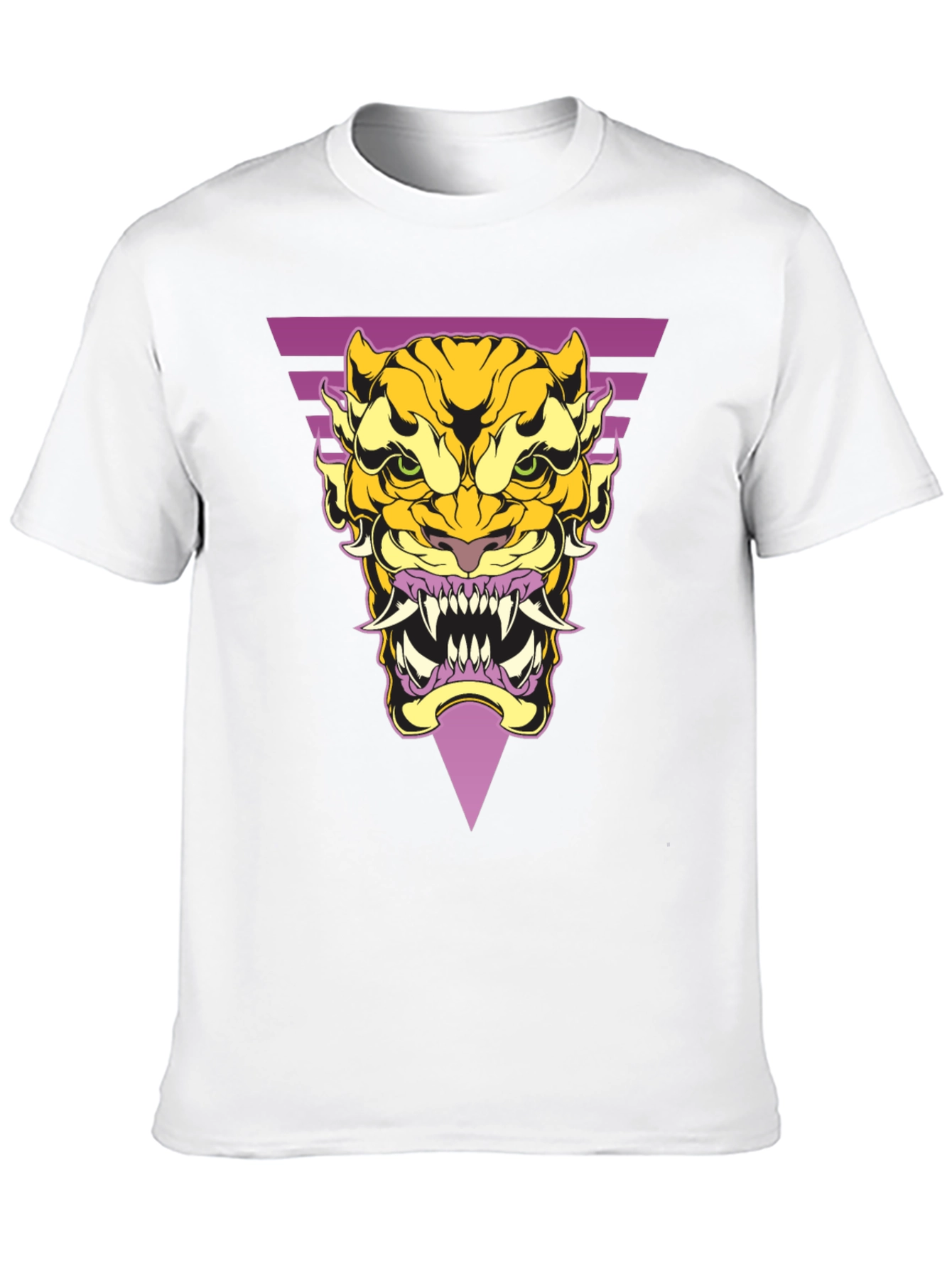 Geometric Tiger Graphic Tee - Black Cotton T-Shirt