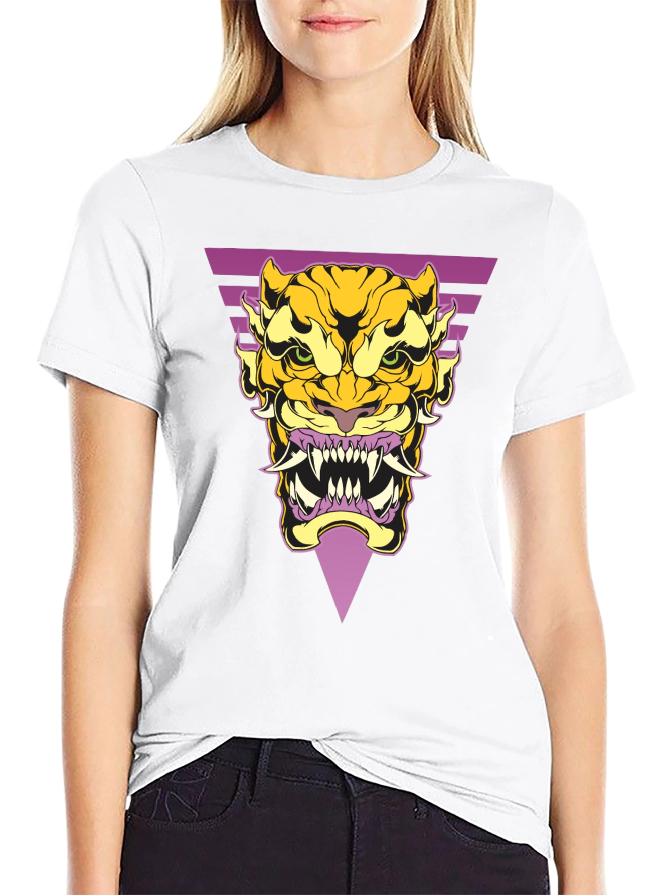 Geometric Tiger Graphic Tee - Black Cotton T-Shirt