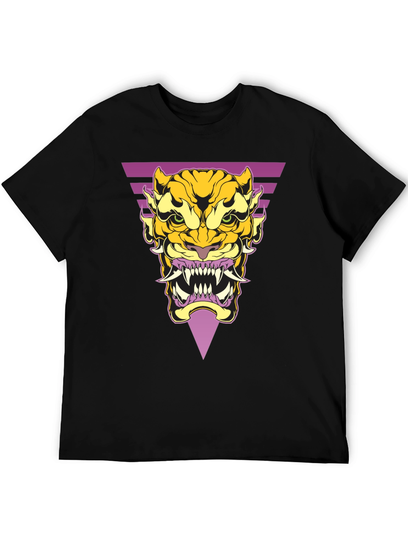 Geometric Tiger Graphic Tee - Black Cotton T-Shirt
