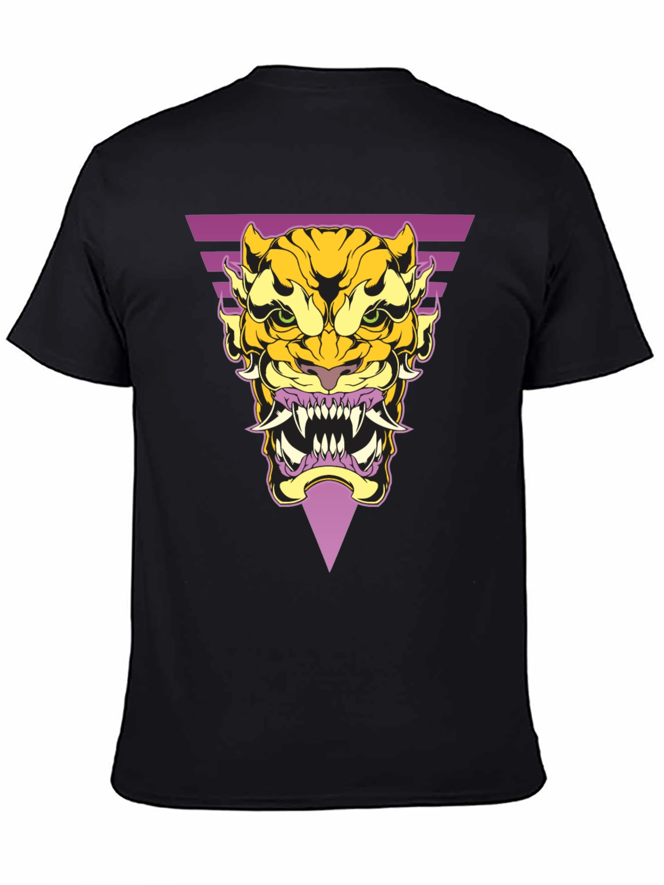 Geometric Tiger Graphic Tee - Black Cotton T-Shirt