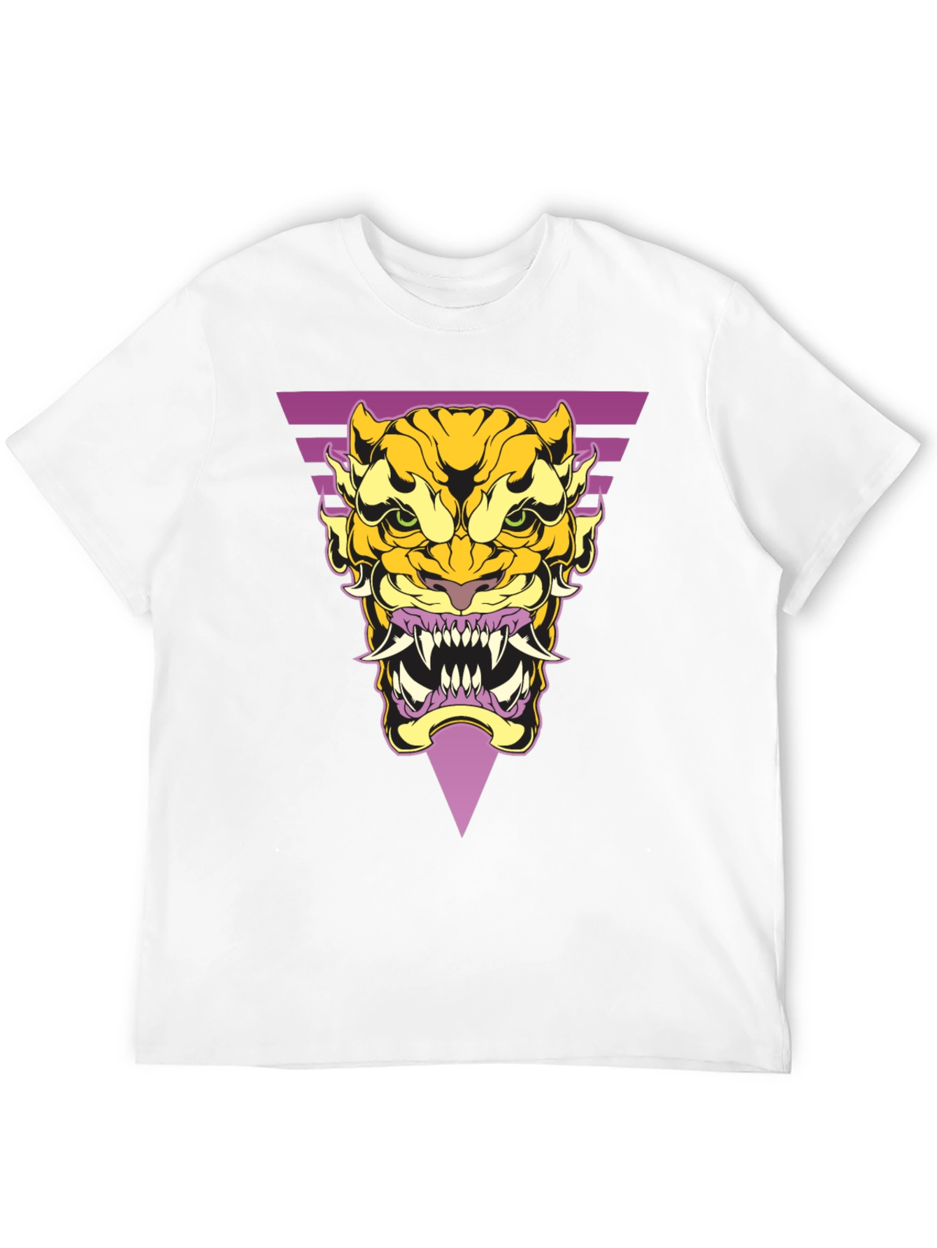 Geometric Tiger Graphic Tee - Black Cotton T-Shirt