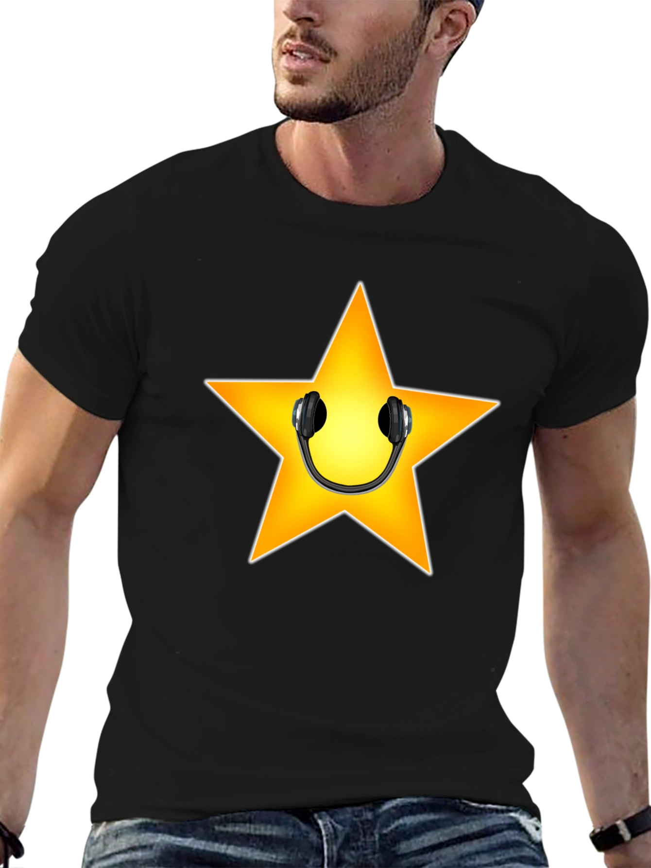 Star with Headphones Graphic Tee - Black