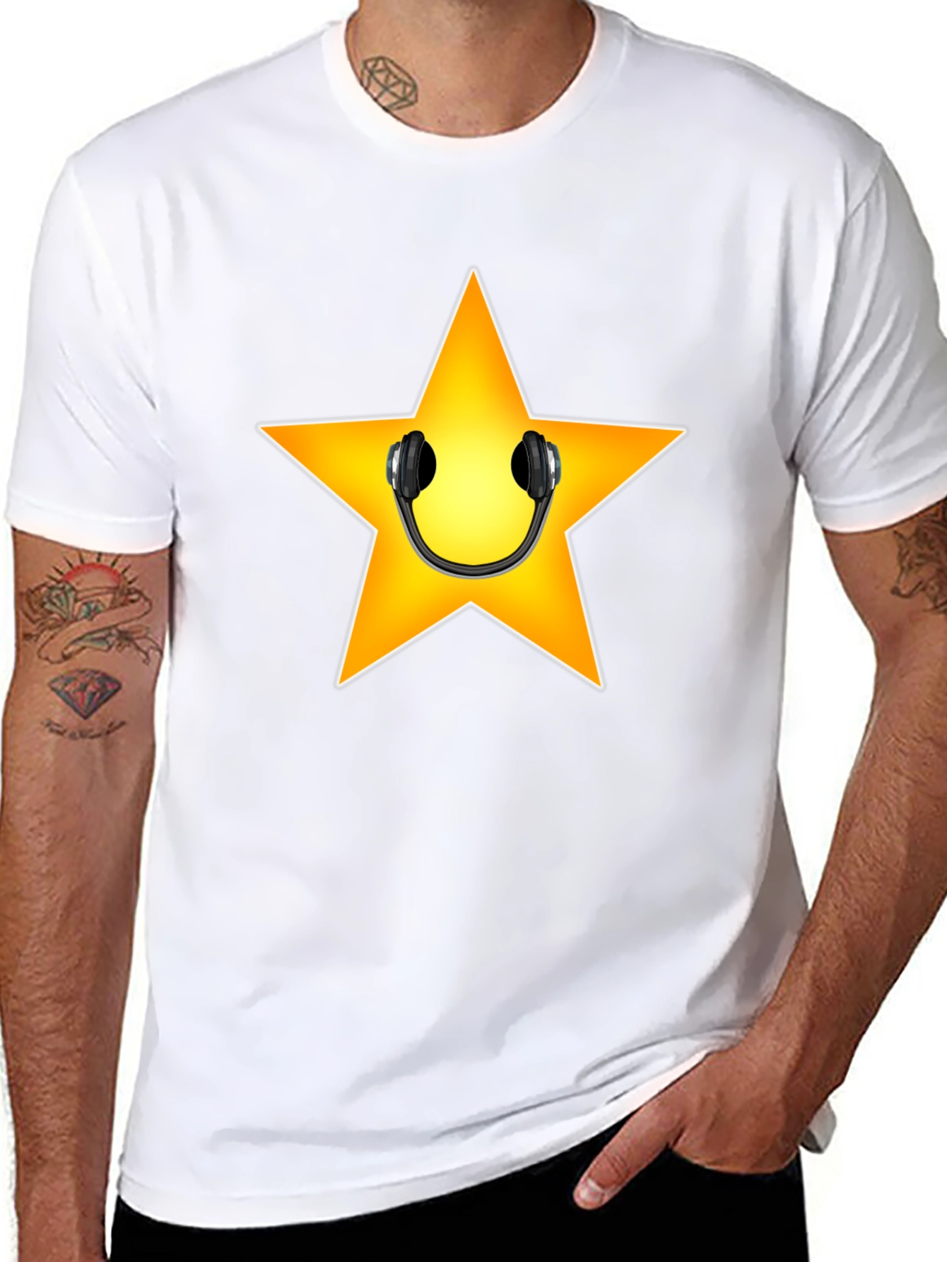 Star with Headphones Graphic Tee - Black