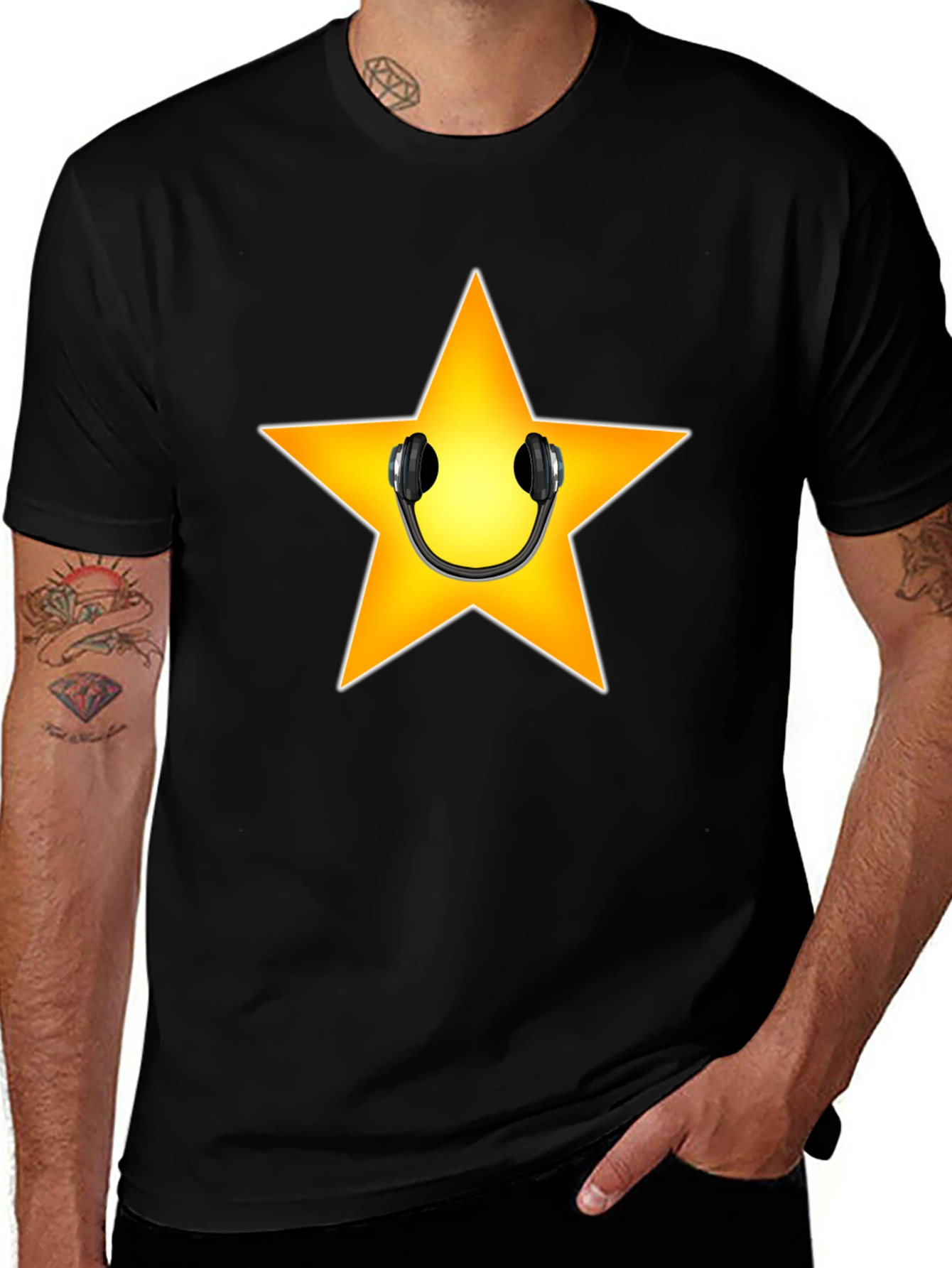 Star with Headphones Graphic Tee - Black