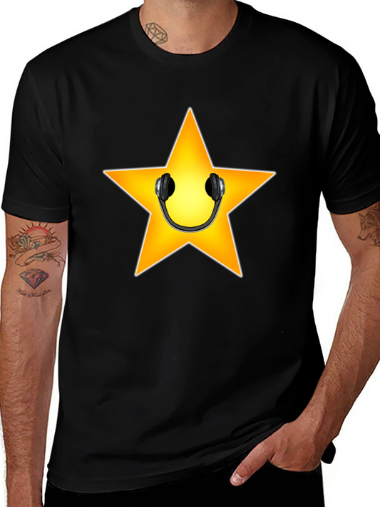 Star with Headphones Graphic Tee - Black