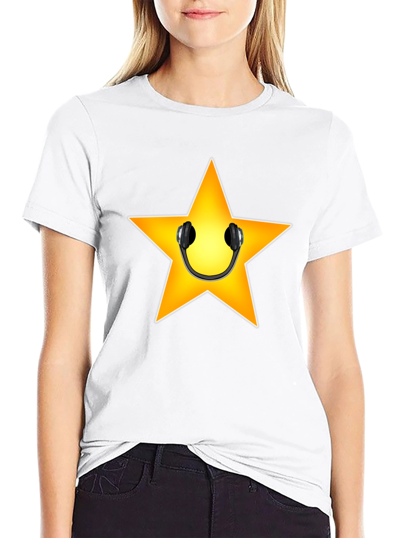 Star with Headphones Graphic Tee - Black
