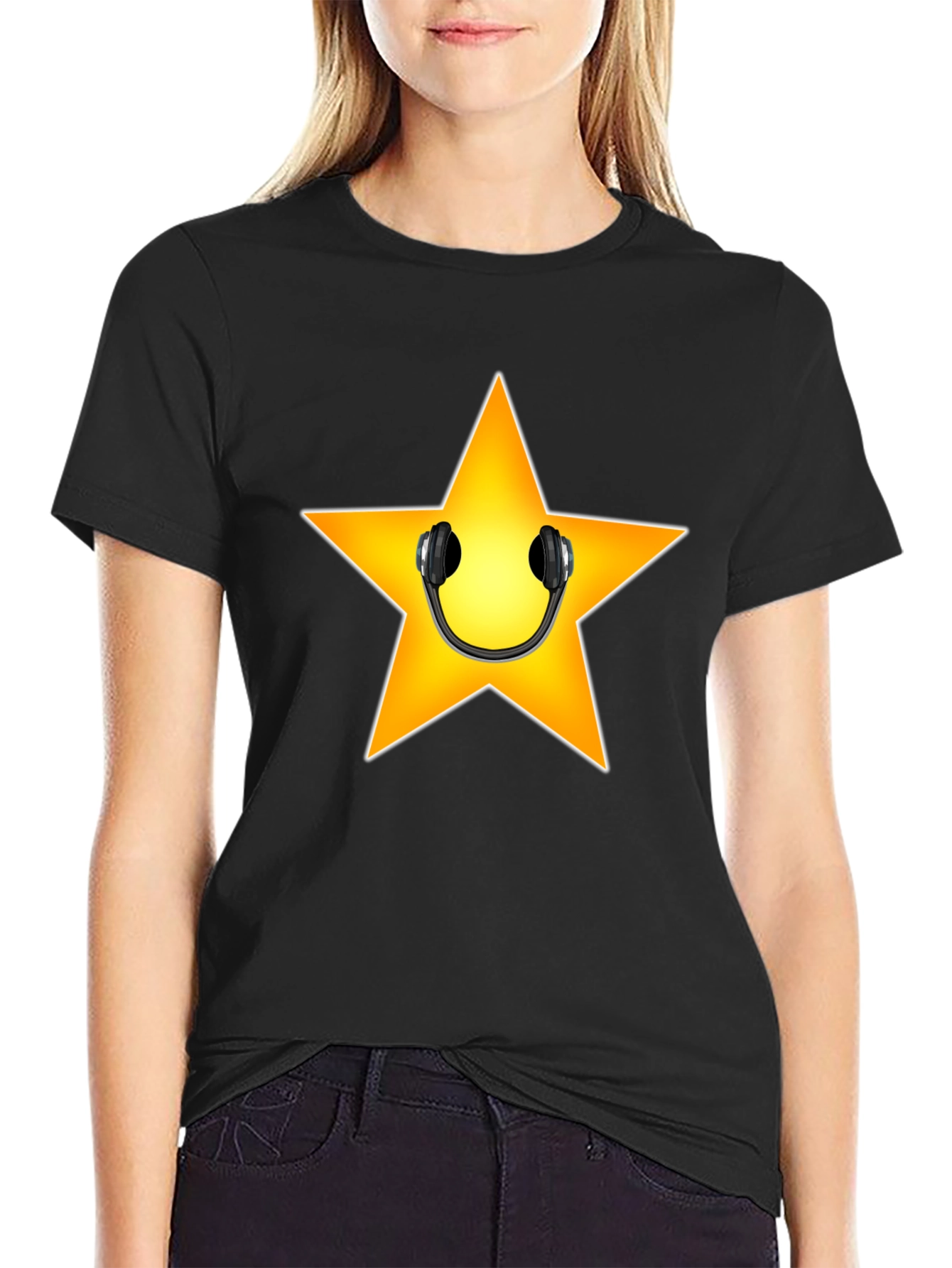 Star with Headphones Graphic Tee - Black