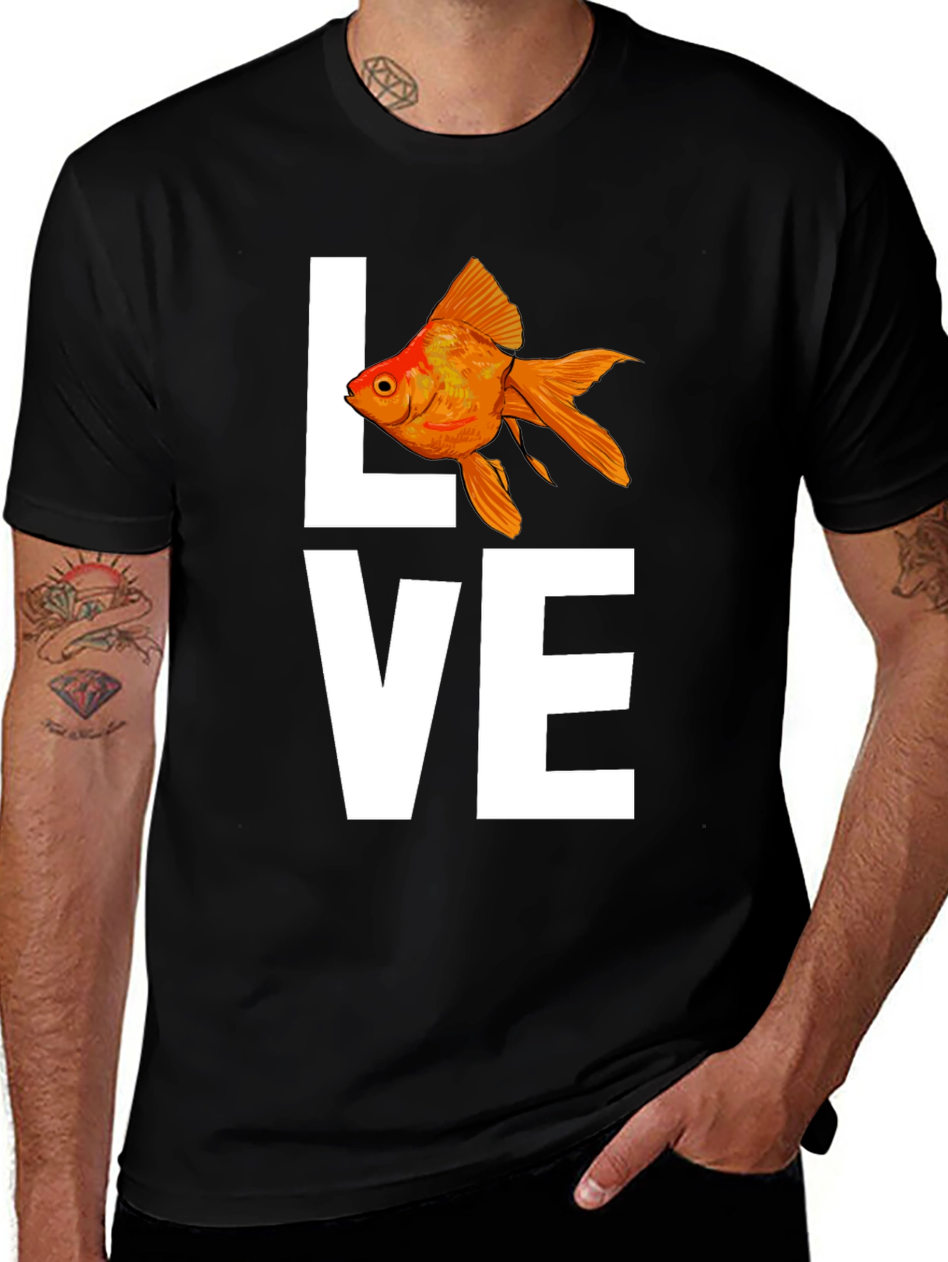 Love Goldfish Graphic Tee - Black Cotton T-Shirt