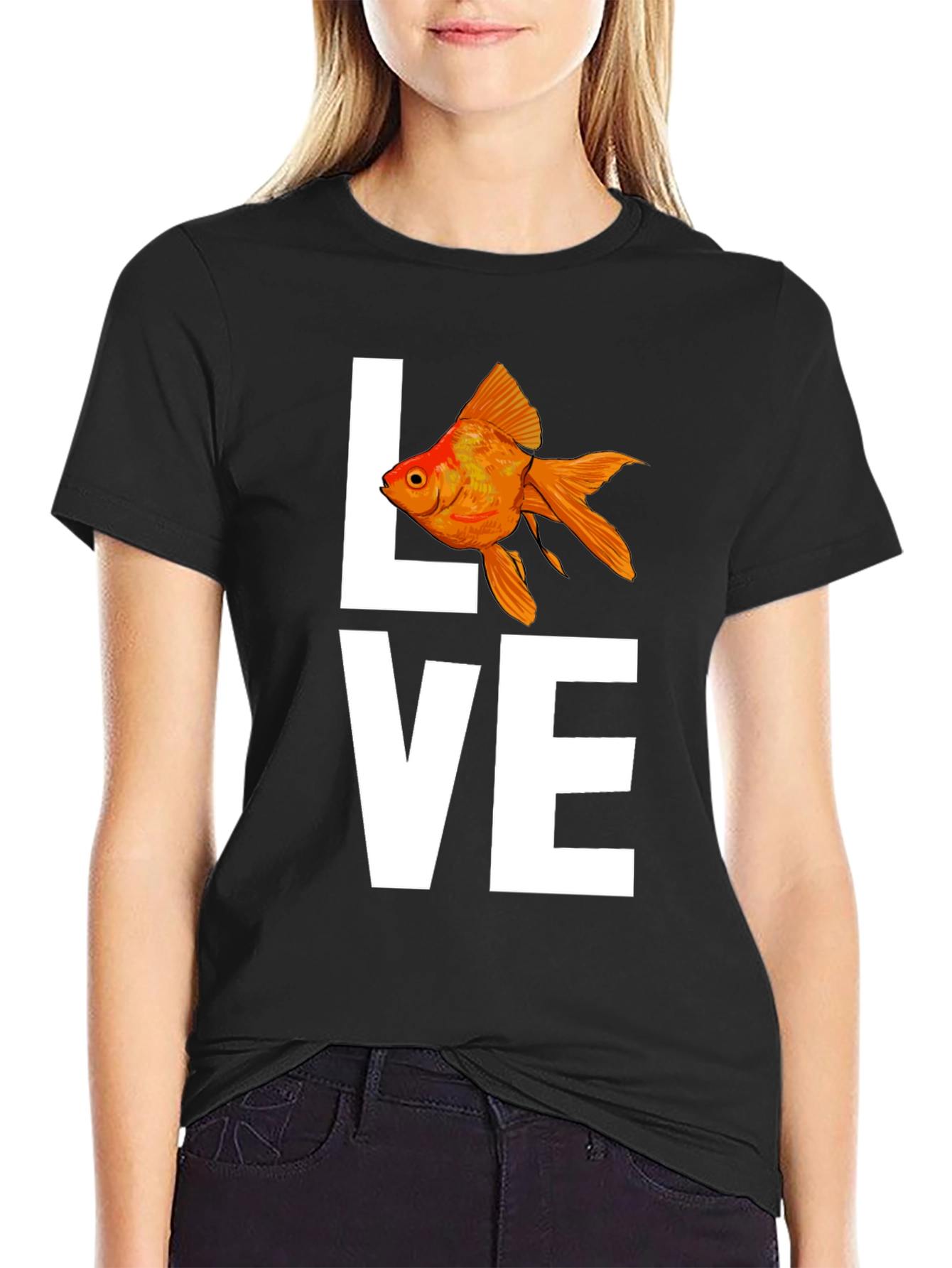 Love Goldfish Graphic Tee - Black Cotton T-Shirt