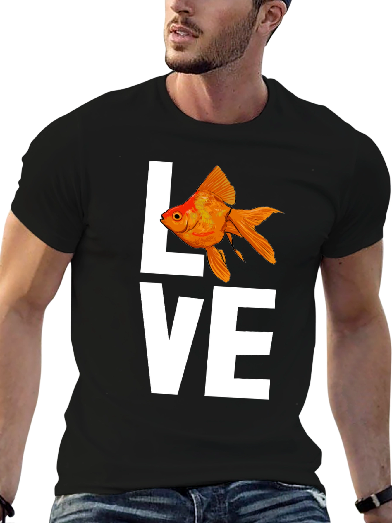 Love Goldfish Graphic Tee - Black Cotton T-Shirt
