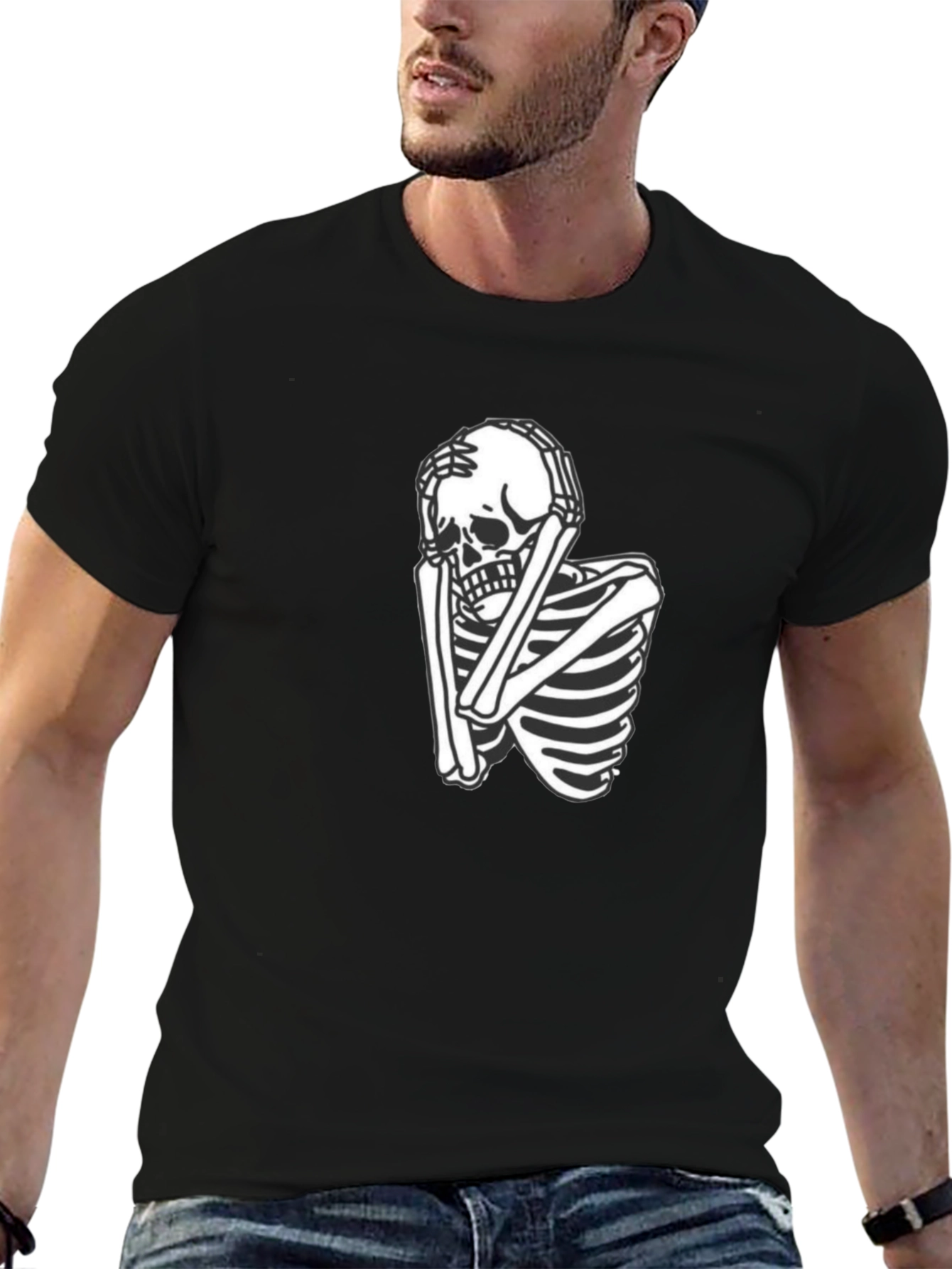 Skeleton Graphic Tee - Trendy Black T-Shirt