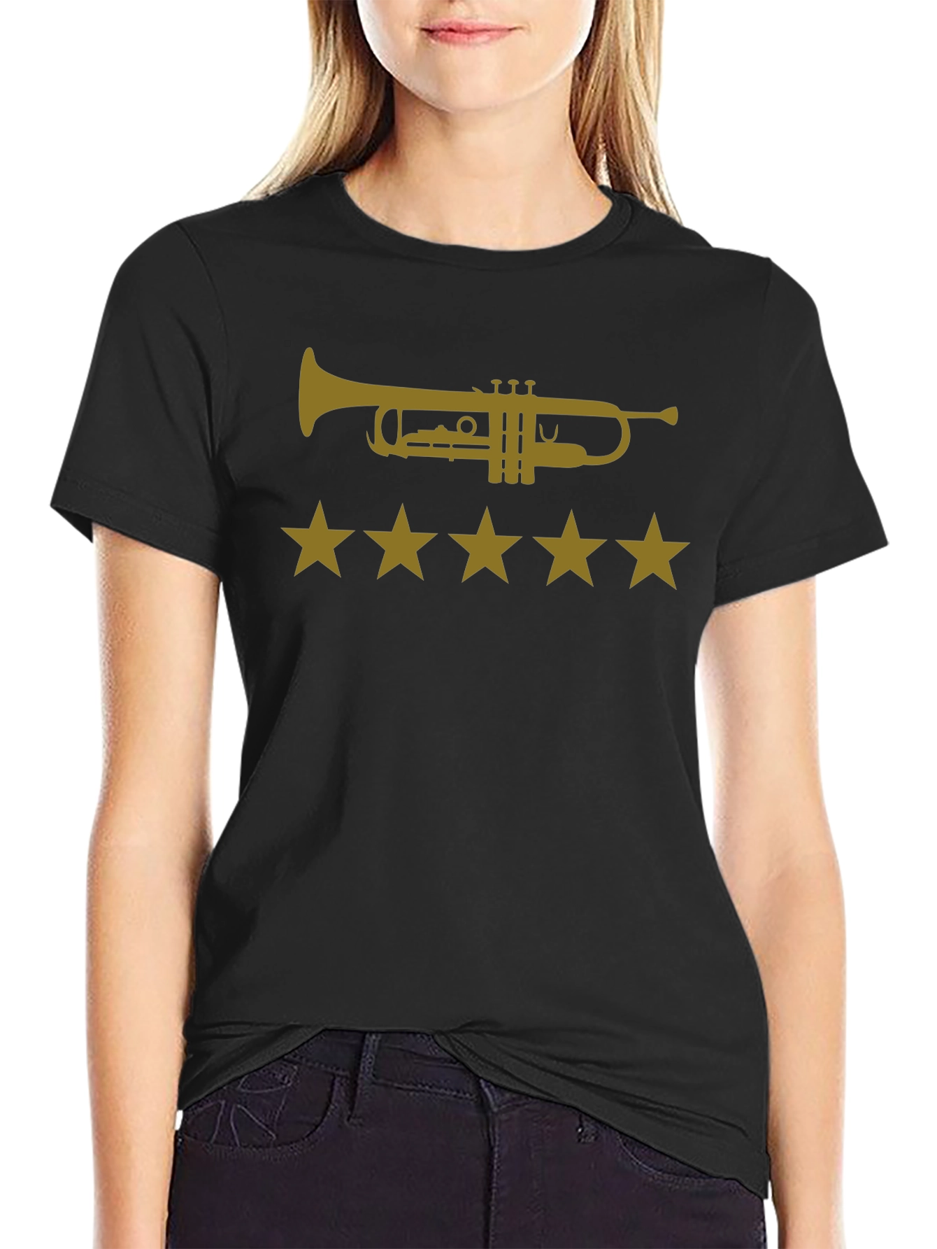 Trumpet & Stars Graphic Tee - Cool Music Shirt