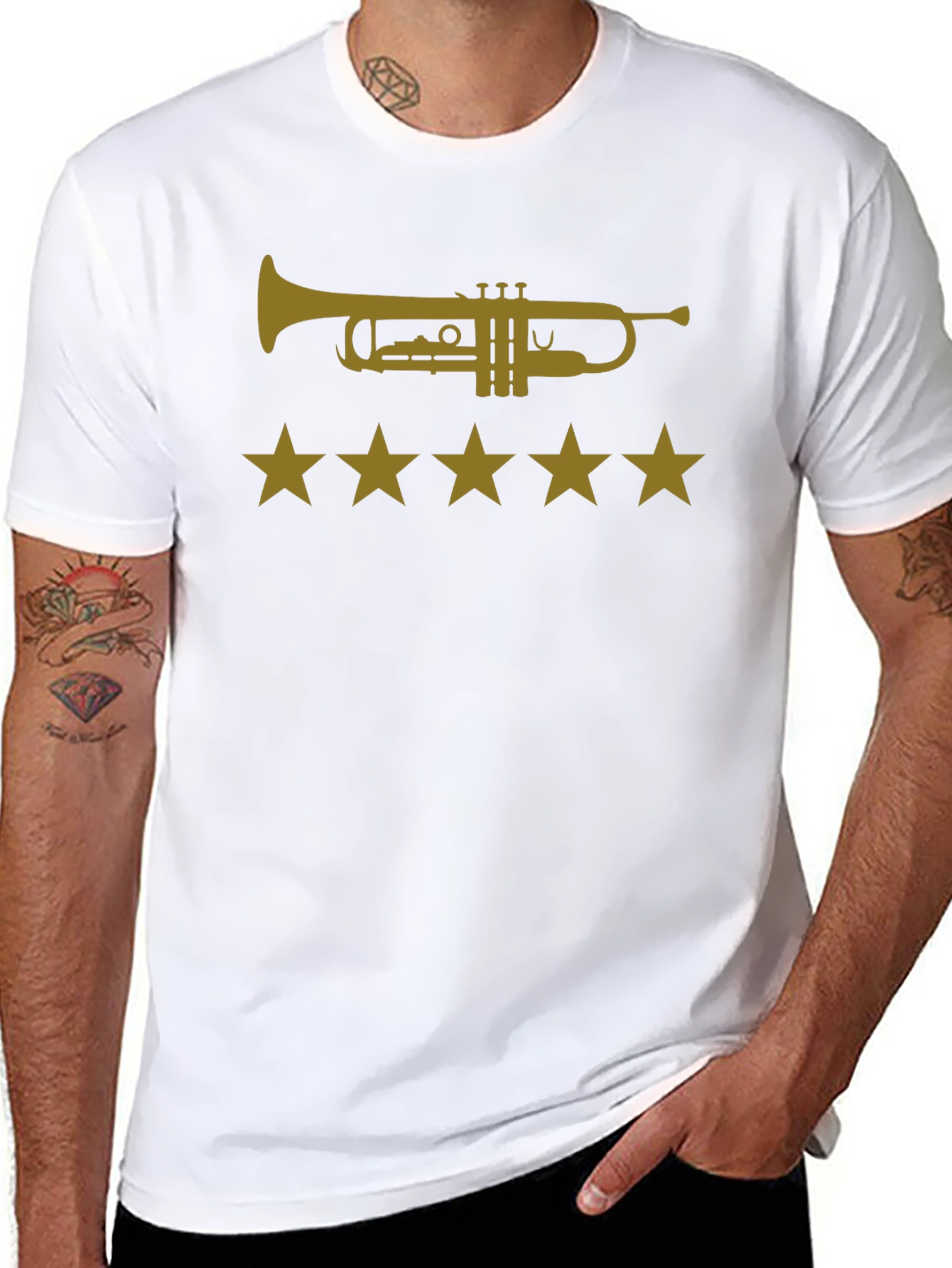 Trumpet & Stars Graphic Tee - Cool Music Shirt