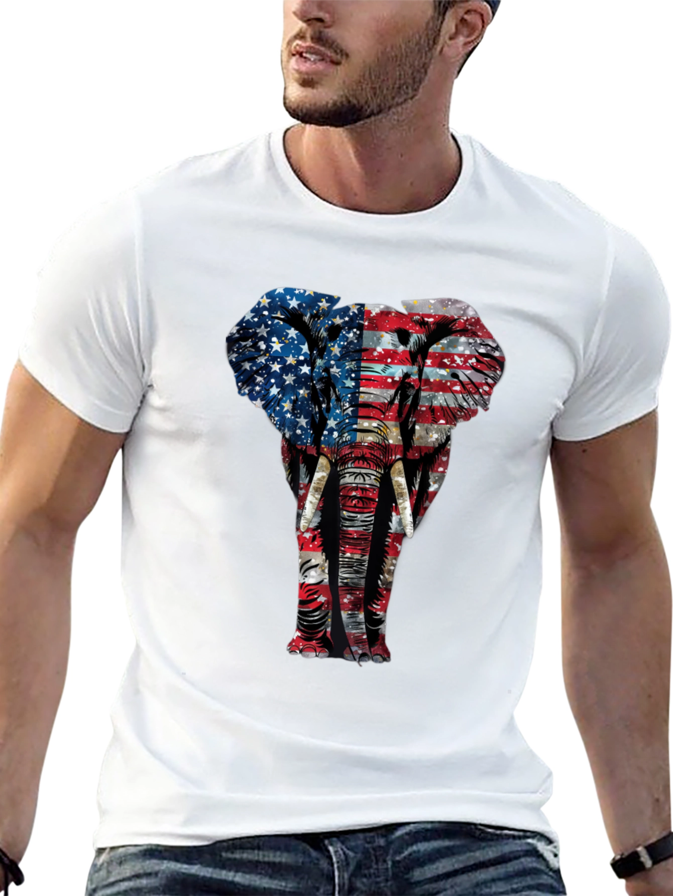 American Flag Elephant Graphic T-Shirt