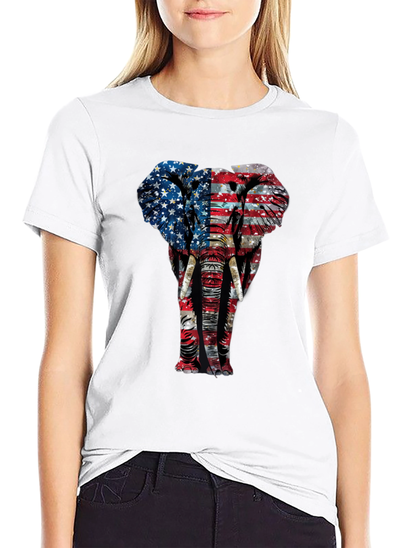 American Flag Elephant Graphic T-Shirt