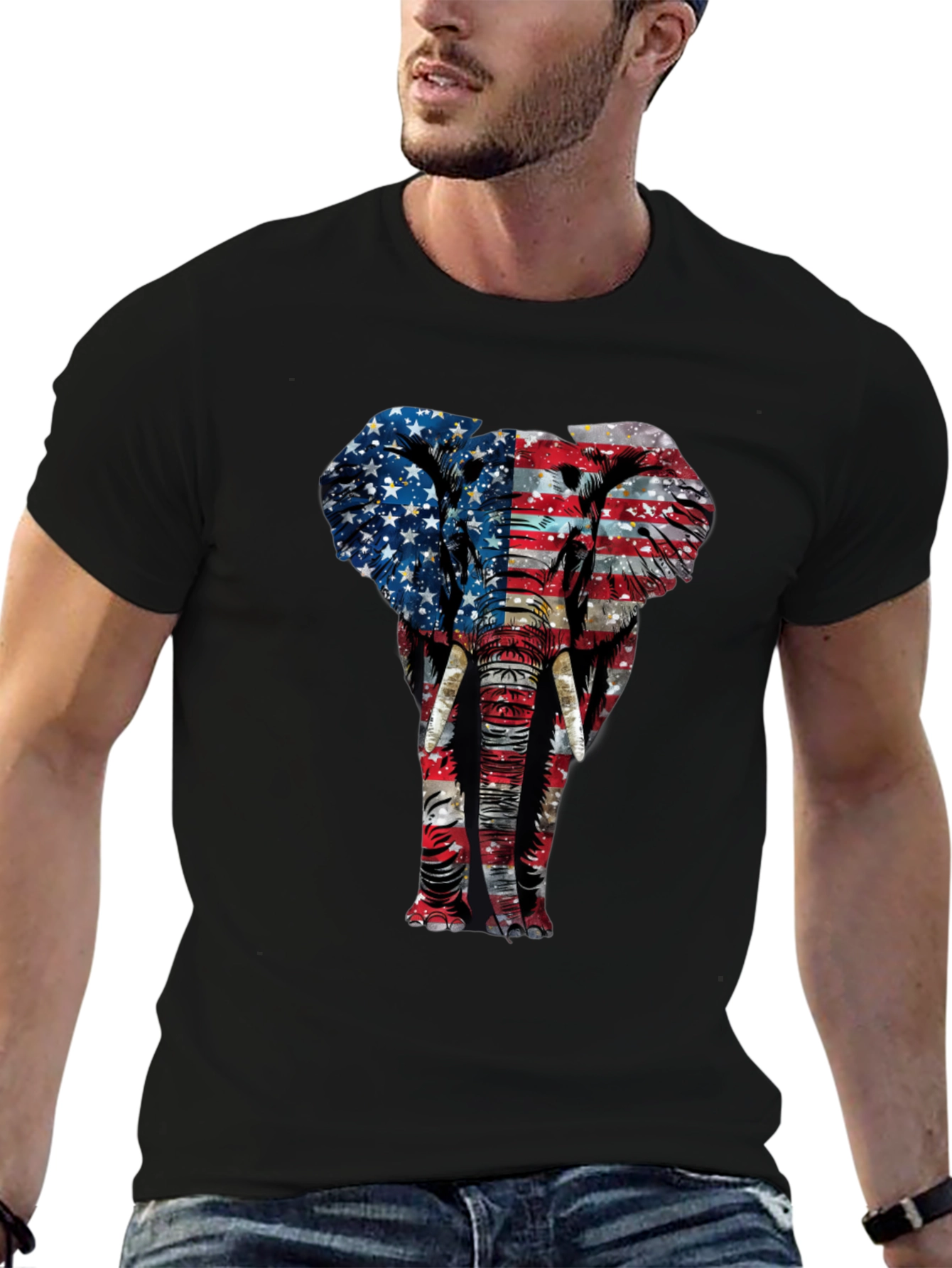 American Flag Elephant Graphic T-Shirt