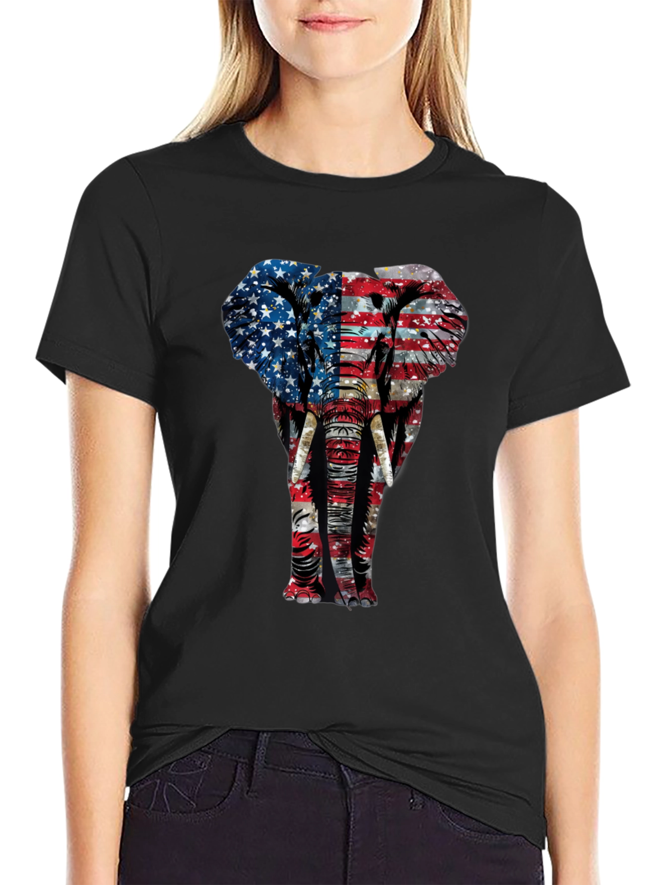 American Flag Elephant Graphic T-Shirt