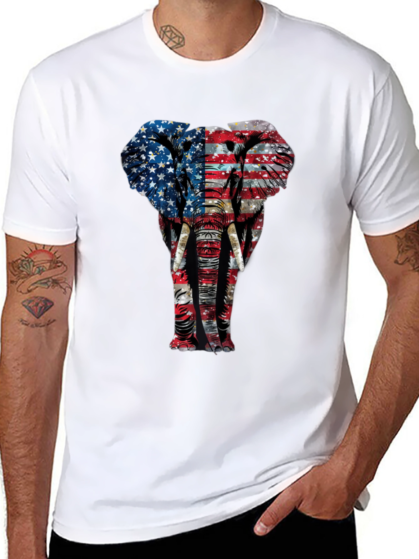 American Flag Elephant Graphic T-Shirt