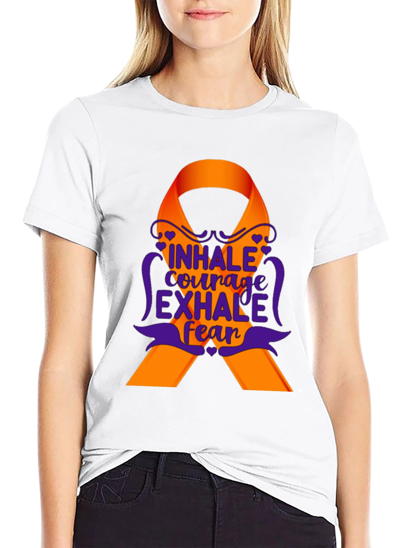 Inhale Courage Exhale Fear Awareness Ribbon T-Shirt