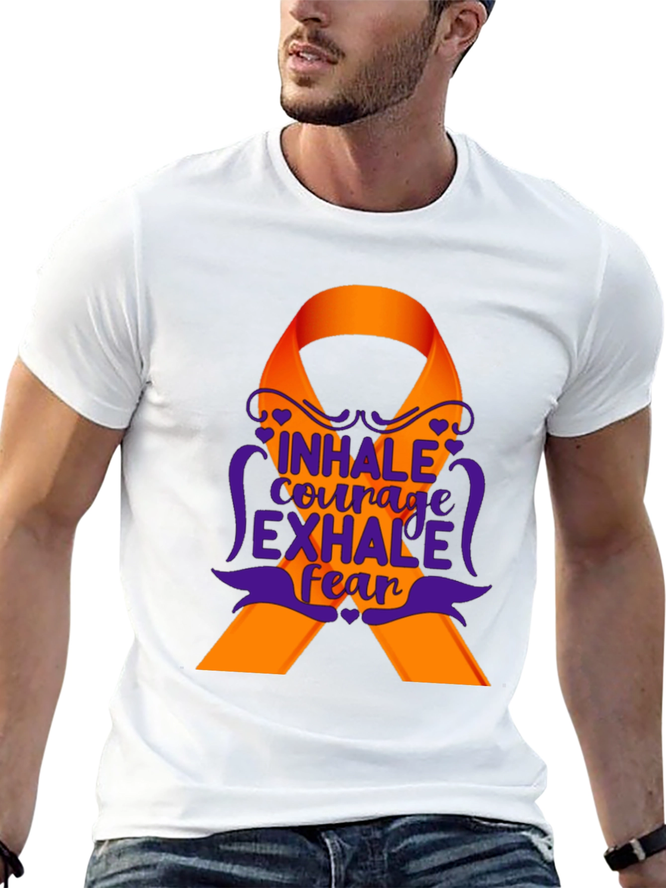 Inhale Courage Exhale Fear Awareness Ribbon T-Shirt