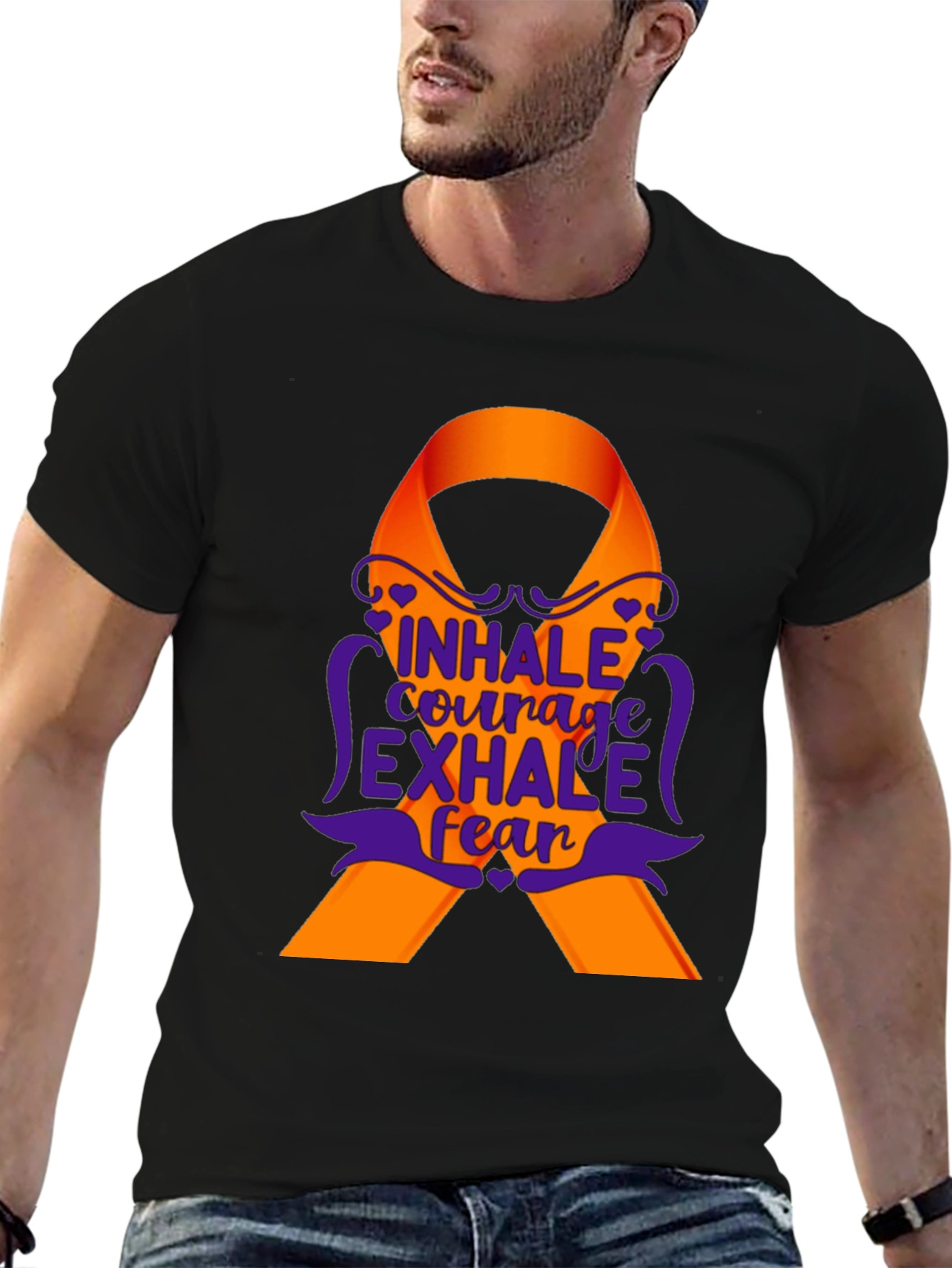 Inhale Courage Exhale Fear Awareness Ribbon T-Shirt