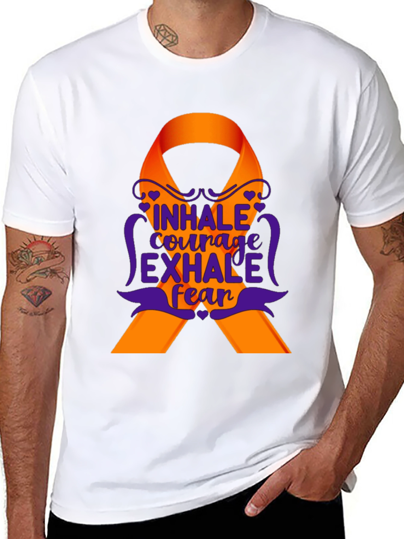 Inhale Courage Exhale Fear Awareness Ribbon T-Shirt