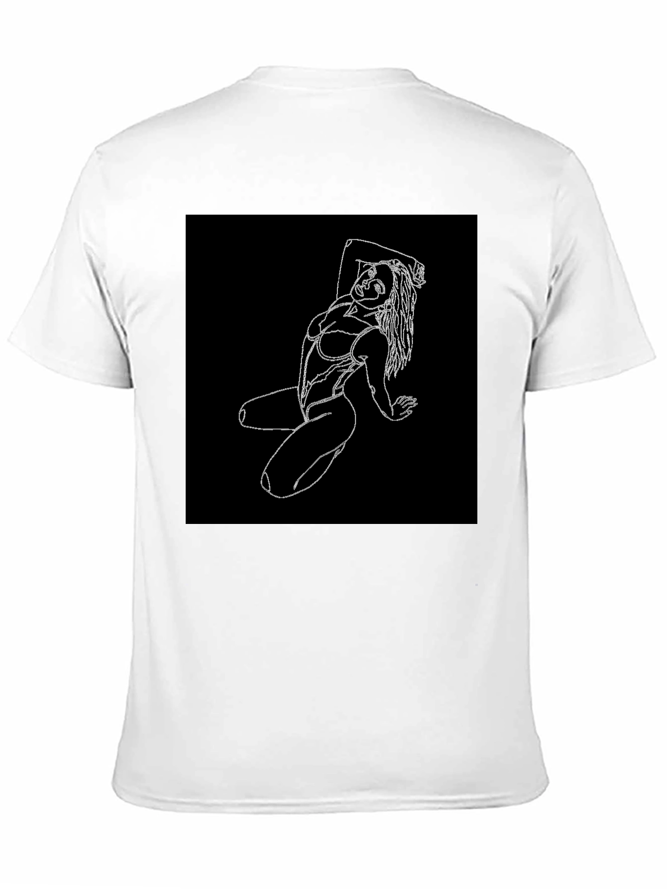 Black T-Shirt with White Line Art Woman Graphic