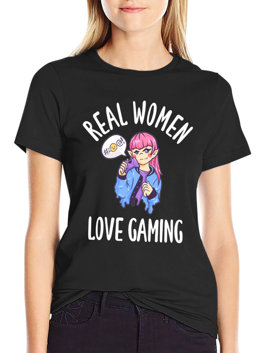 Real Women Love Gaming Black Graphic Tee