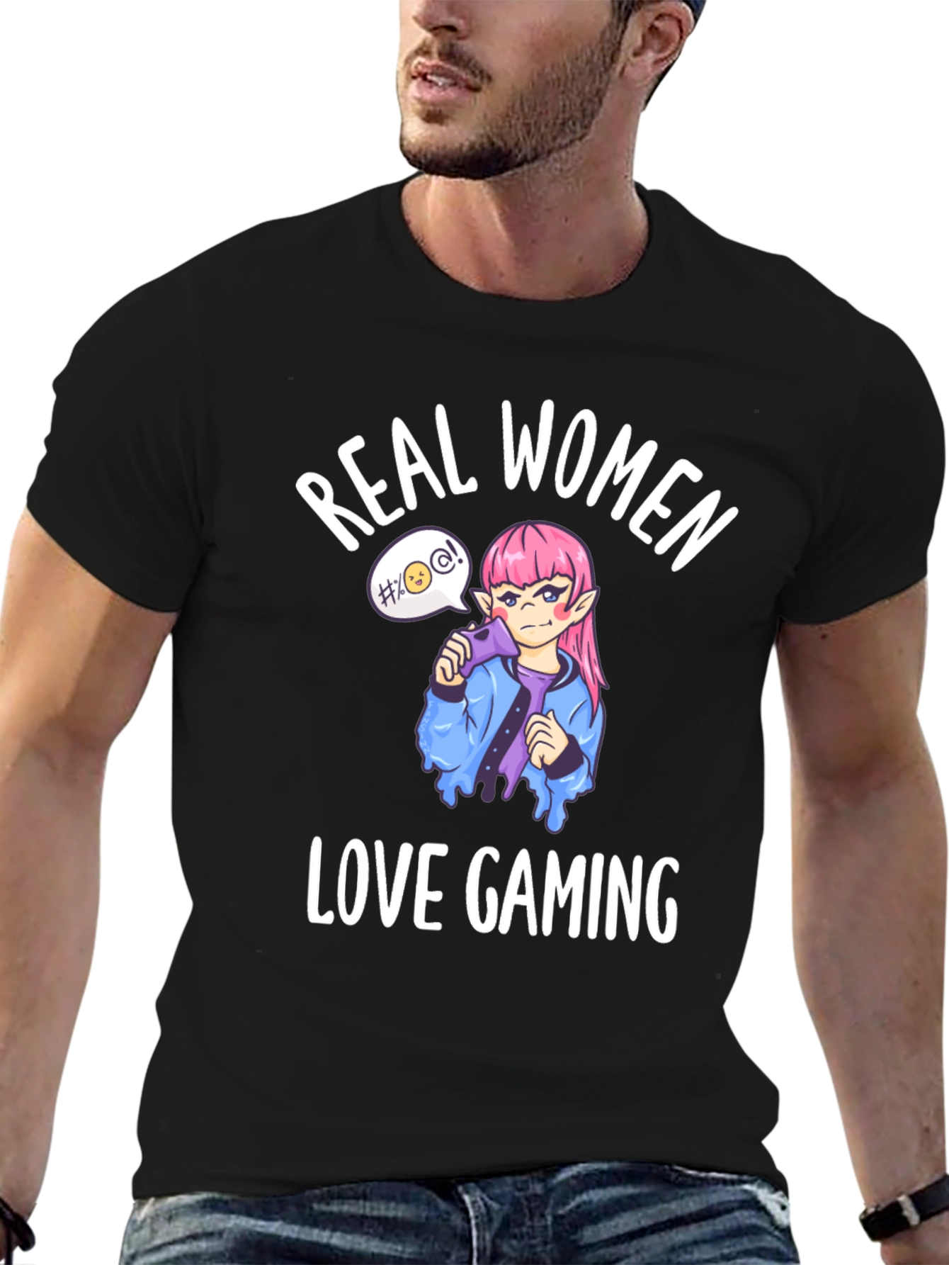 Real Women Love Gaming Black Graphic Tee