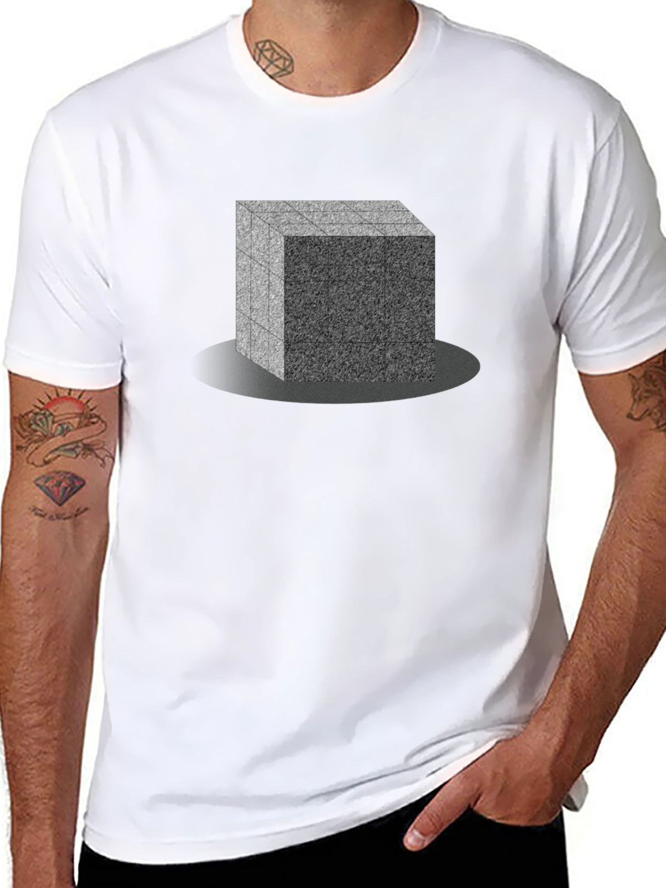 Geometric Cube Design Black T-Shirt
