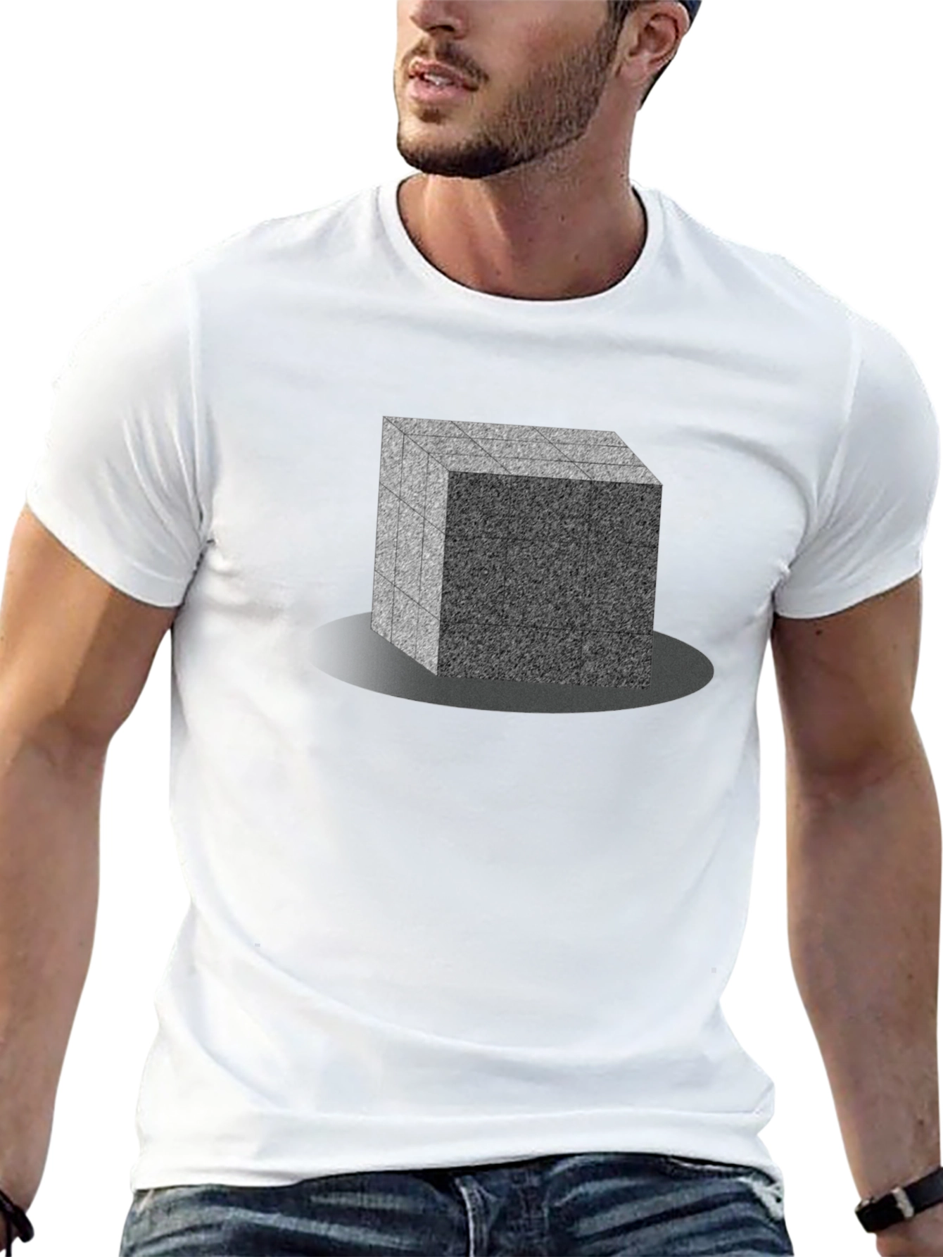 Geometric Cube Design Black T-Shirt